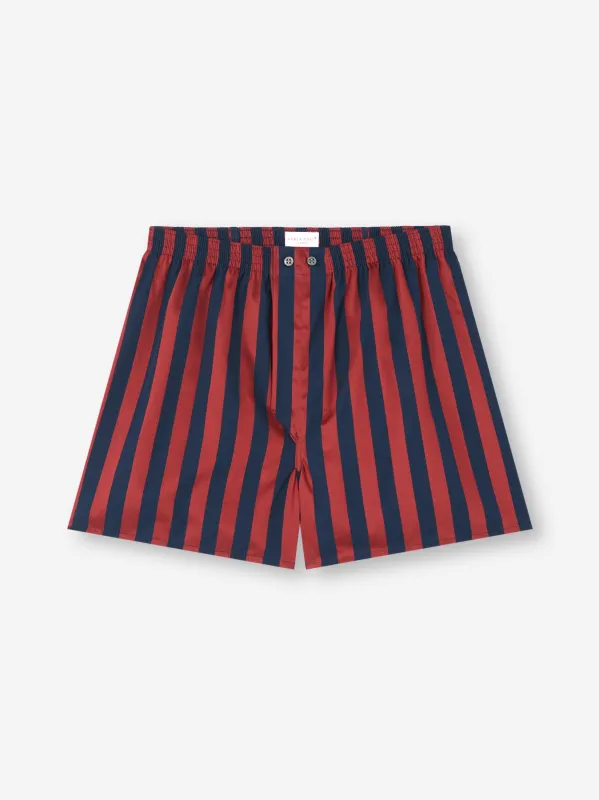Men's Classic Fit Boxers Royal Cotton Navy Blue & Red Stripe sold by Derek Rose