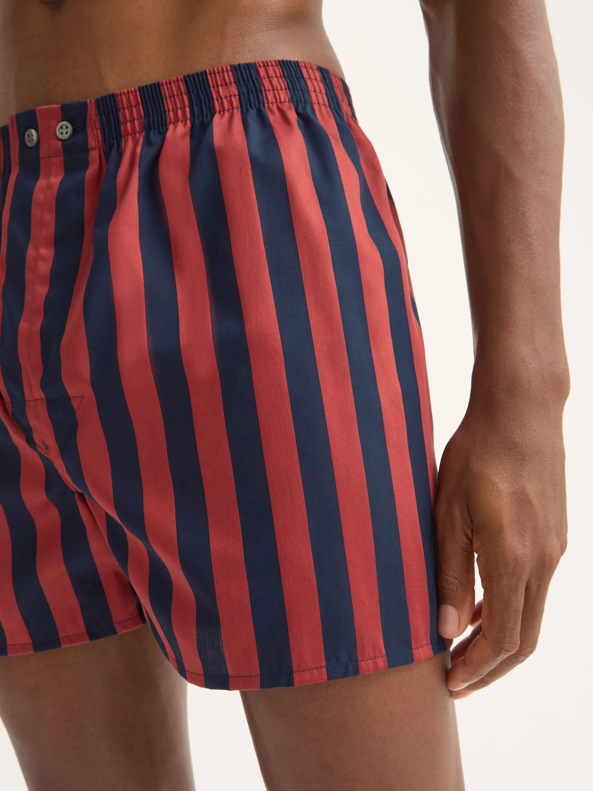 Men's Classic Fit Boxers Royal Cotton Navy Blue & Red Stripe sold by Derek Rose product image thumbnail 5