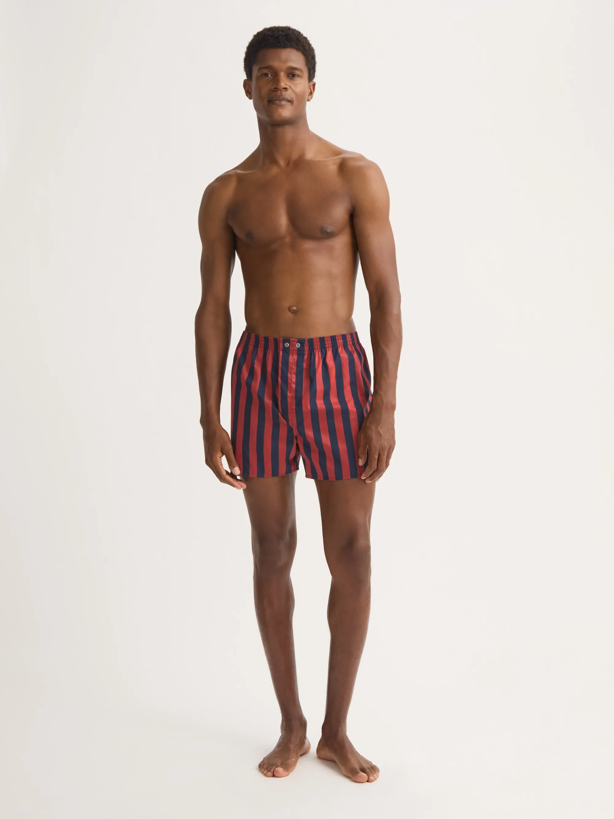 Men's Classic Fit Boxers Royal Cotton Navy Blue & Red Stripe sold by Derek Rose product image thumbnail 2