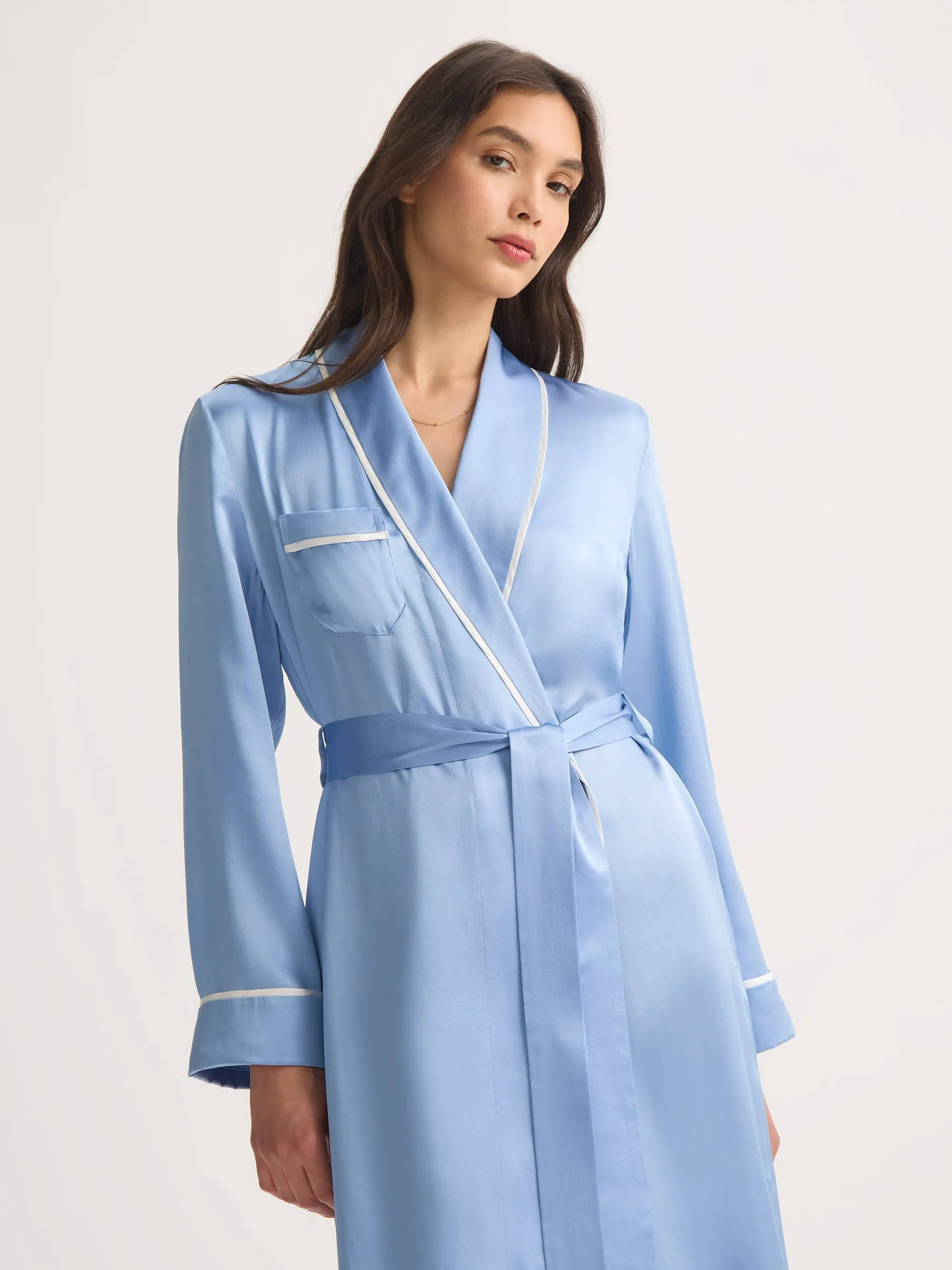 Women's Long Robe Bailey Silk Cloud Blue sold by Derek Rose product image thumbnail 4
