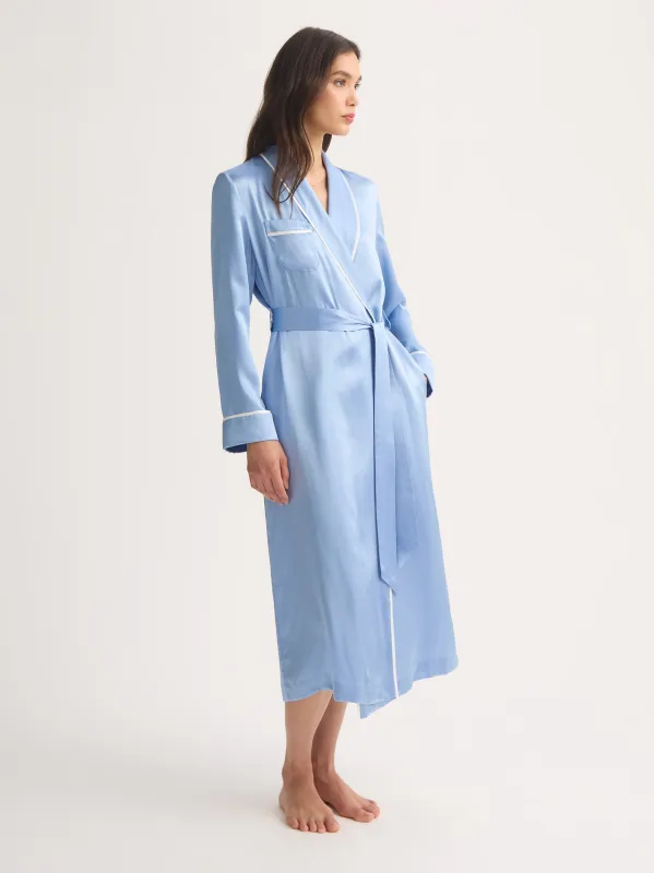 Women's Long Robe Bailey Silk Cloud Blue sold by Derek Rose