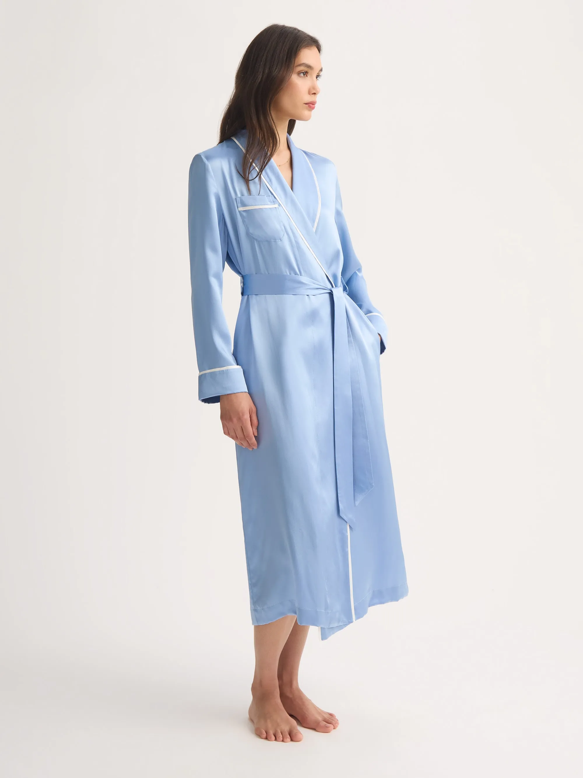Women's Long Robe Bailey Silk Cloud Blue sold by Derek Rose