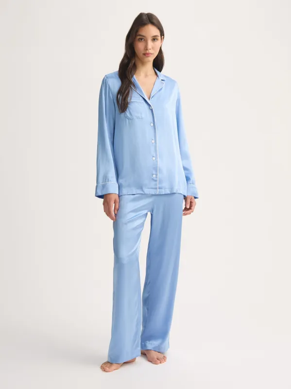 Women's Silk Pajamas Bailey Silk Cloud Blue sold by Derek Rose