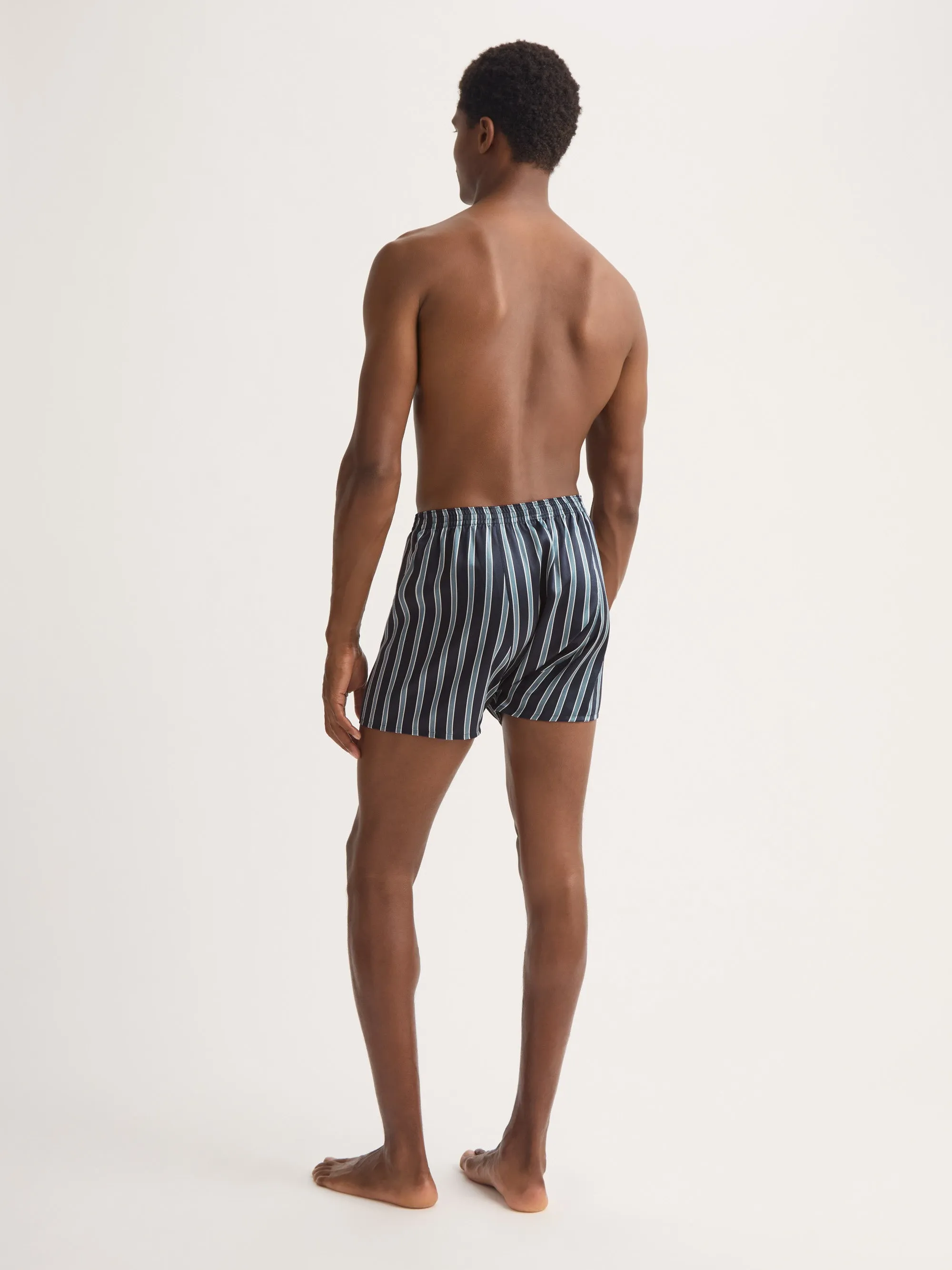 Men's Classic Fit Boxers Silk Navy Blue & Blue Stripe sold by Derek Rose product image thumbnail 3
