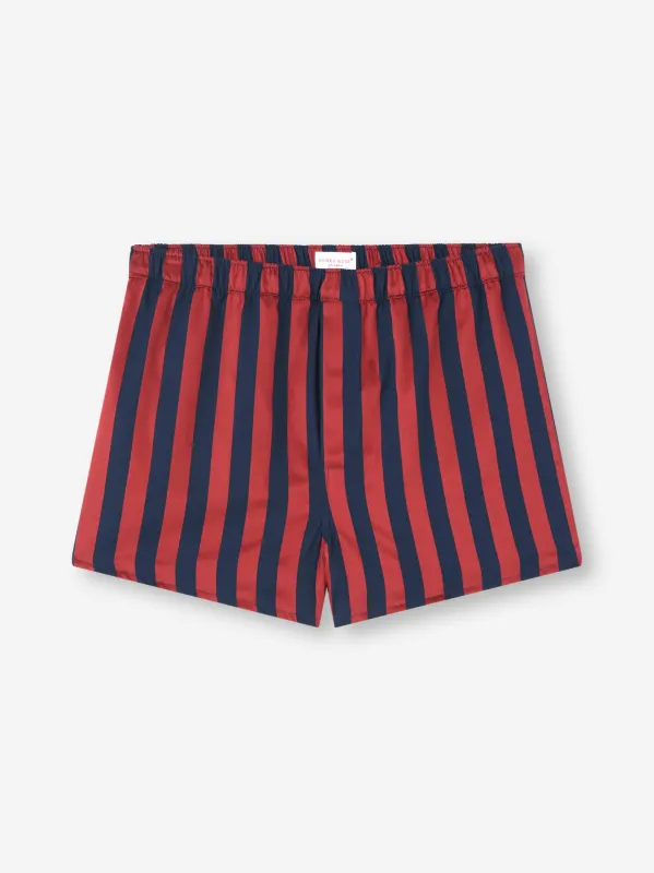 Men's Modern Fit Boxers Royal Cotton Navy Blue & Red Stripe sold by Derek Rose