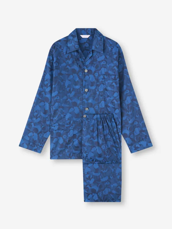 Men's Classic Fit Pajamas Cotton Jacquard Navy Blue Camo Rose Weave sold by Derek Rose