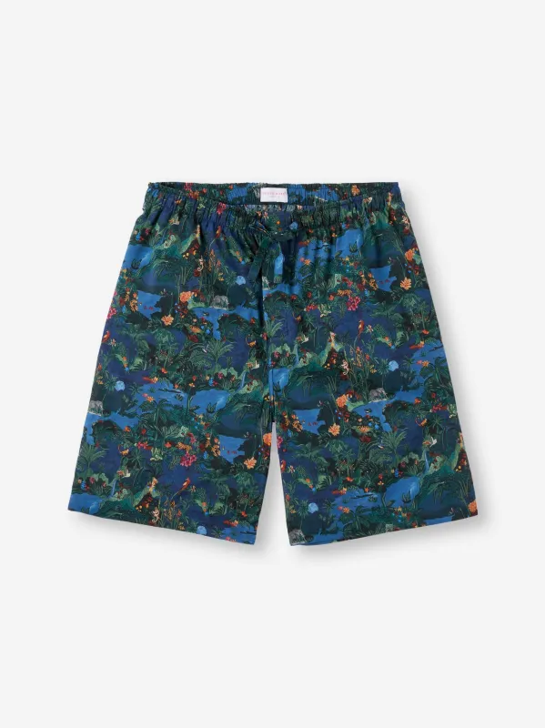 Men's Lounge Shorts Cotton Batiste Multi Midnight Jungle Print made by Derek Rose
