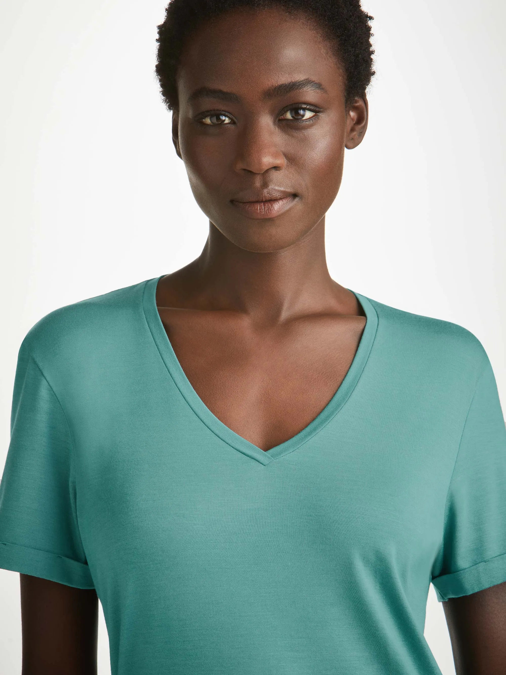 Women's V-Neck Sleep T-Shirt Lara Micro Modal Stretch Teal sold by Derek Rose product image thumbnail 5