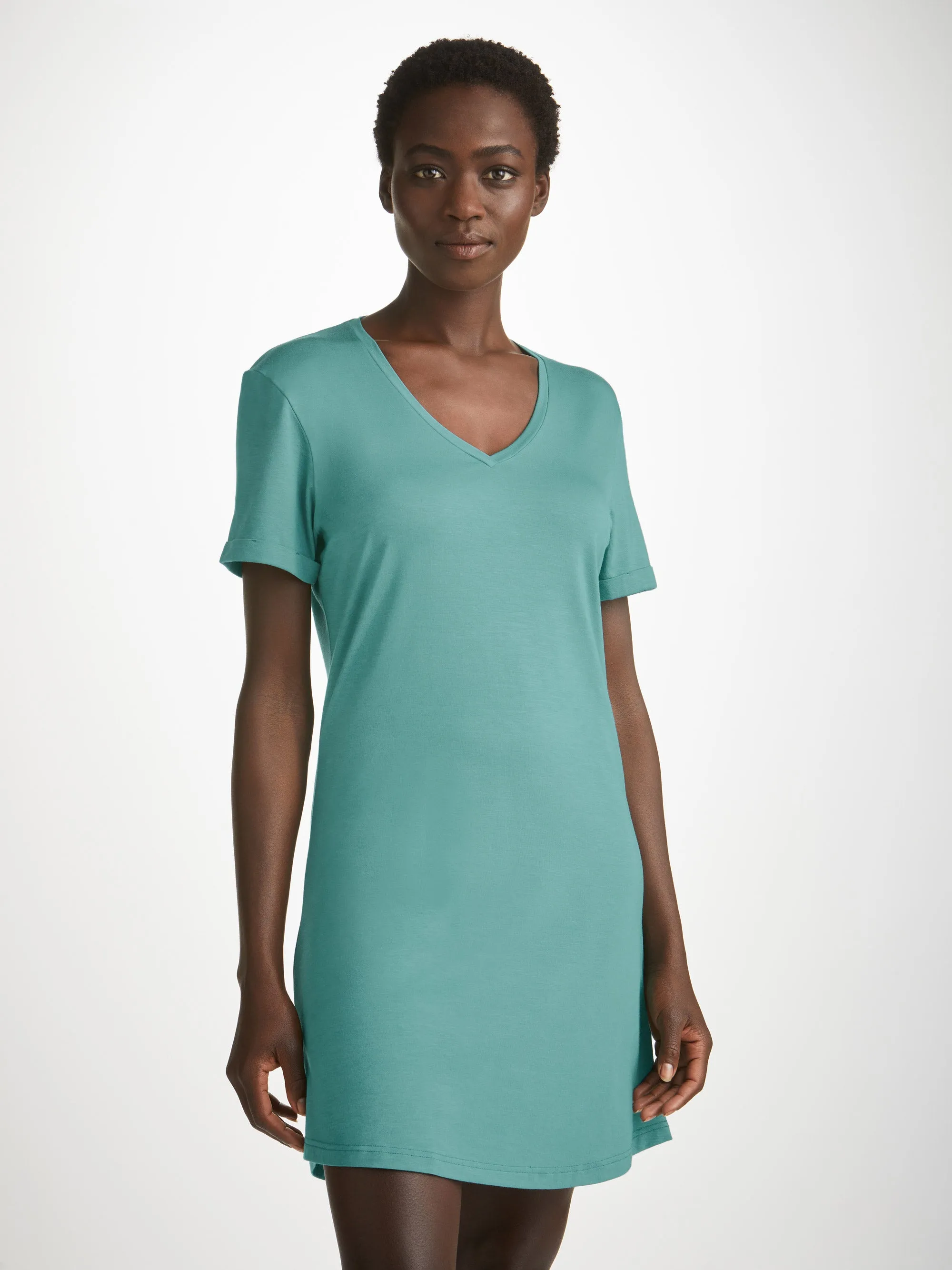 Women's V-Neck Sleep T-Shirt Lara Micro Modal Stretch Teal sold by Derek Rose