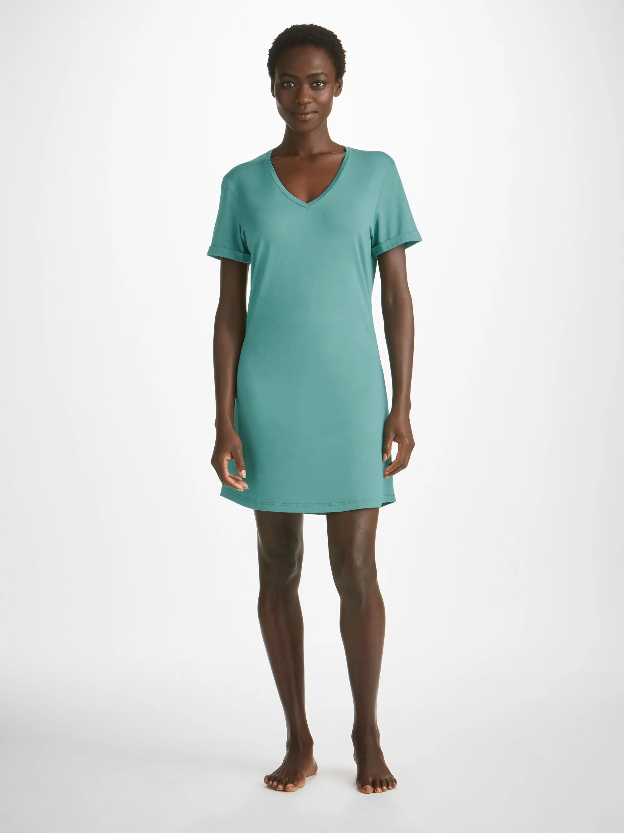 Women's V-Neck Sleep T-Shirt Lara Micro Modal Stretch Teal sold by Derek Rose product image thumbnail 3