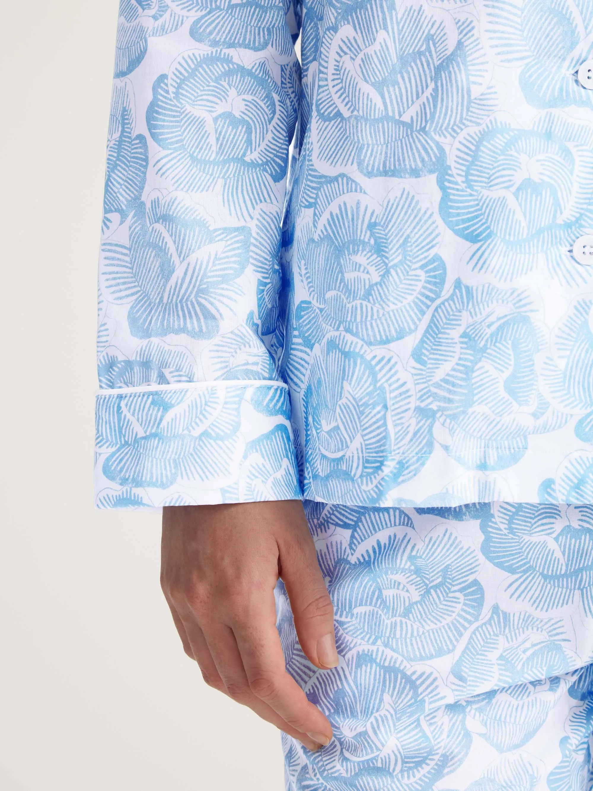 Women's Pajamas Cotton Batiste Light Blue & White Rose Print sold by Derek Rose product image thumbnail 5
