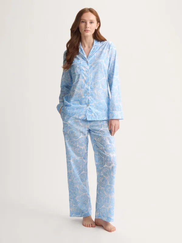 Women's Pajamas Cotton Batiste Light Blue & White Rose Print sold by Derek Rose