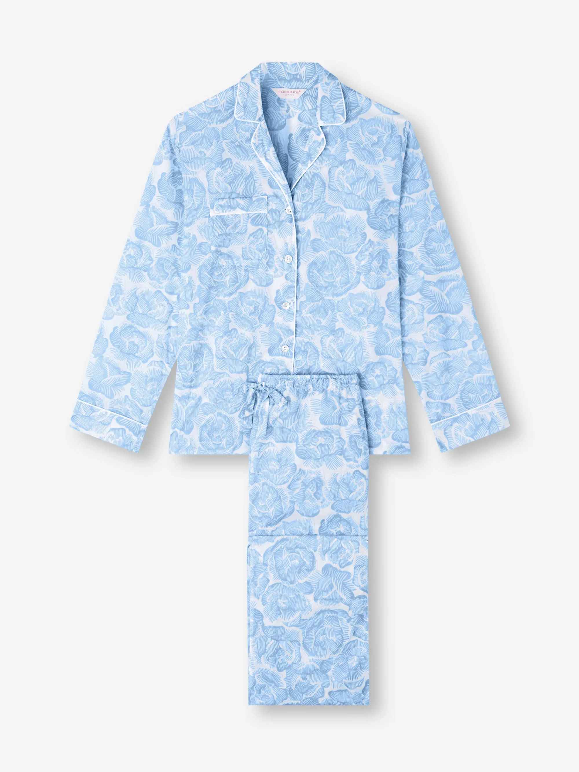 Women's Pajamas Cotton Batiste Light Blue & White Rose Print sold by Derek Rose product image thumbnail 2