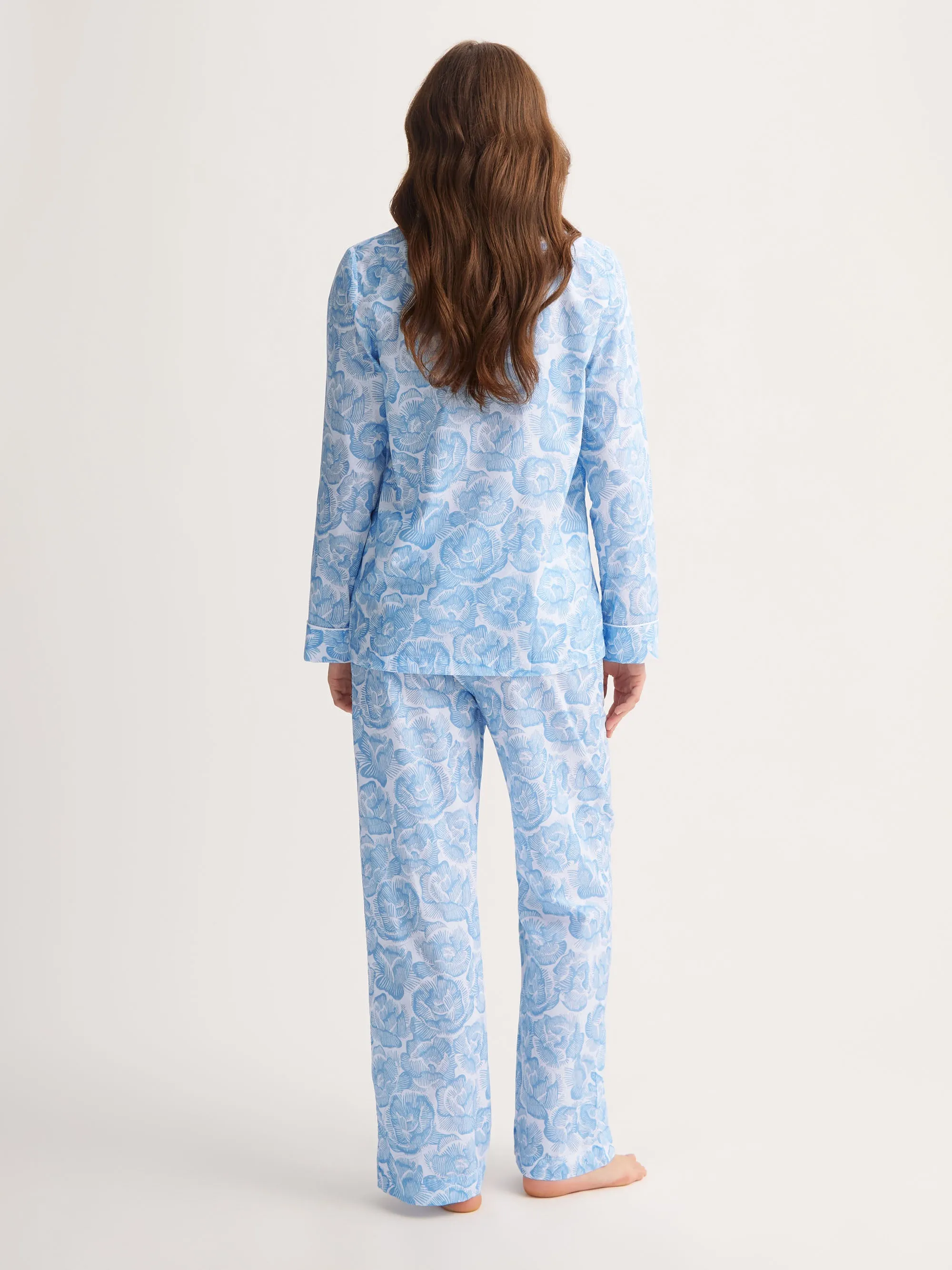 Women's Pajamas Cotton Batiste Light Blue & White Rose Print sold by Derek Rose product image thumbnail 3