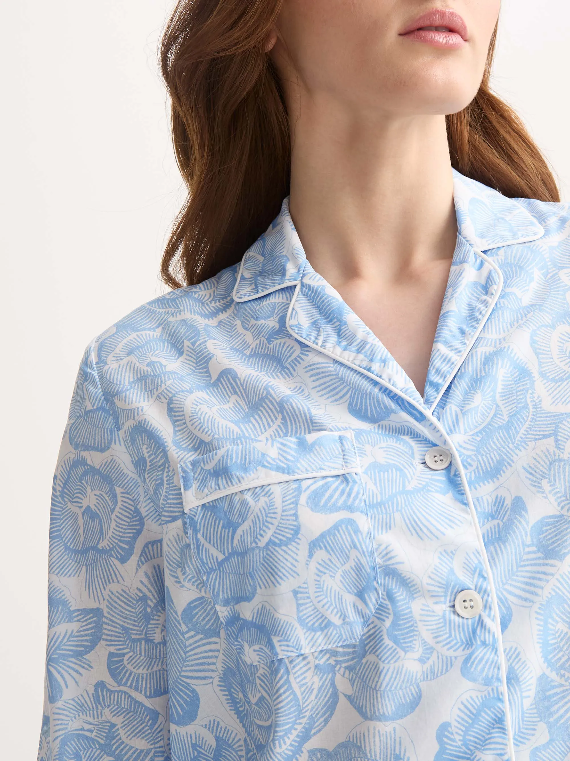 Women's Pajamas Cotton Batiste Light Blue & White Rose Print sold by Derek Rose product image thumbnail 4