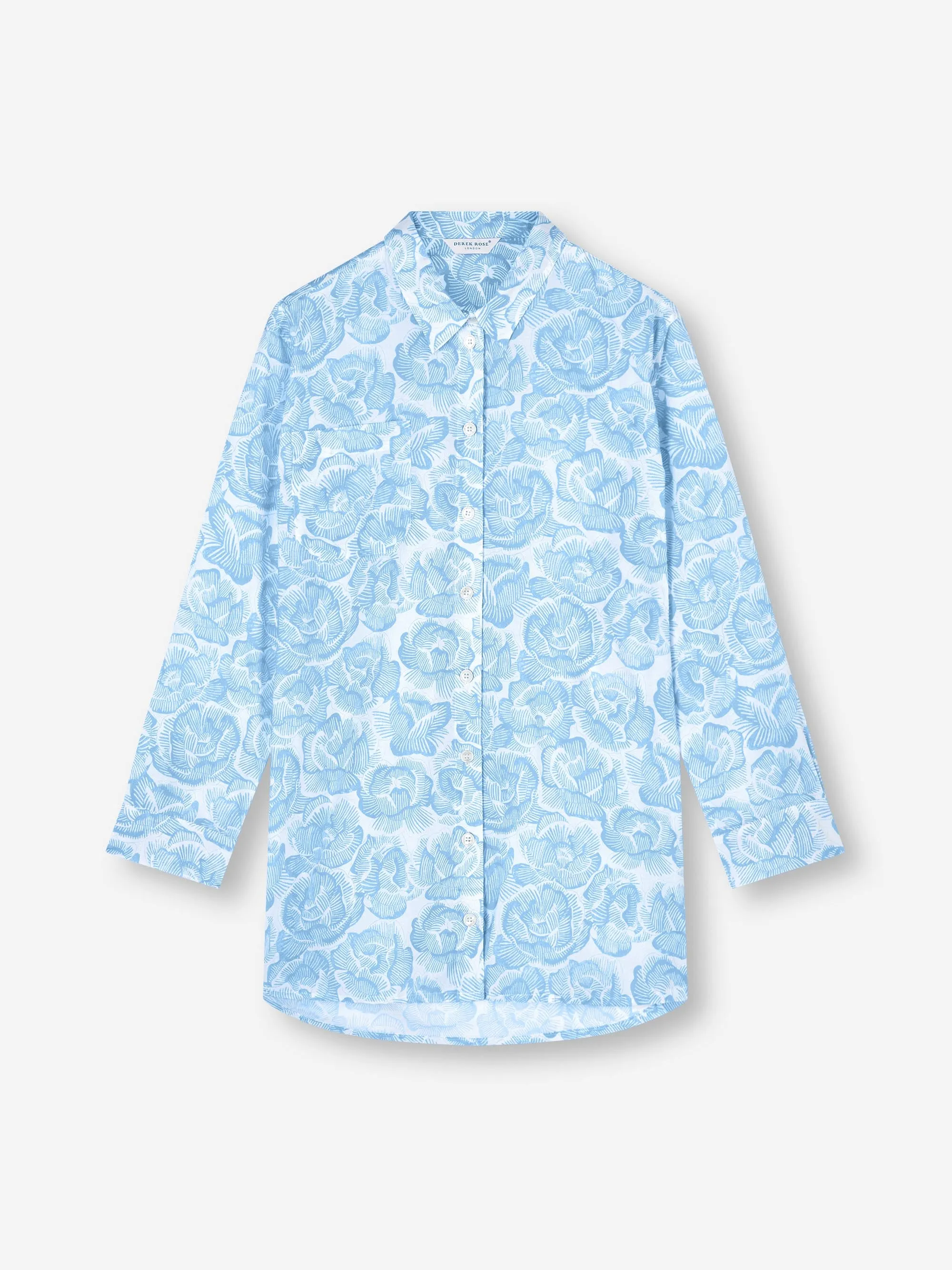 Women's Nightshirt Cotton Batiste Light Blue & White Rose Print sold by Derek Rose product image thumbnail 2