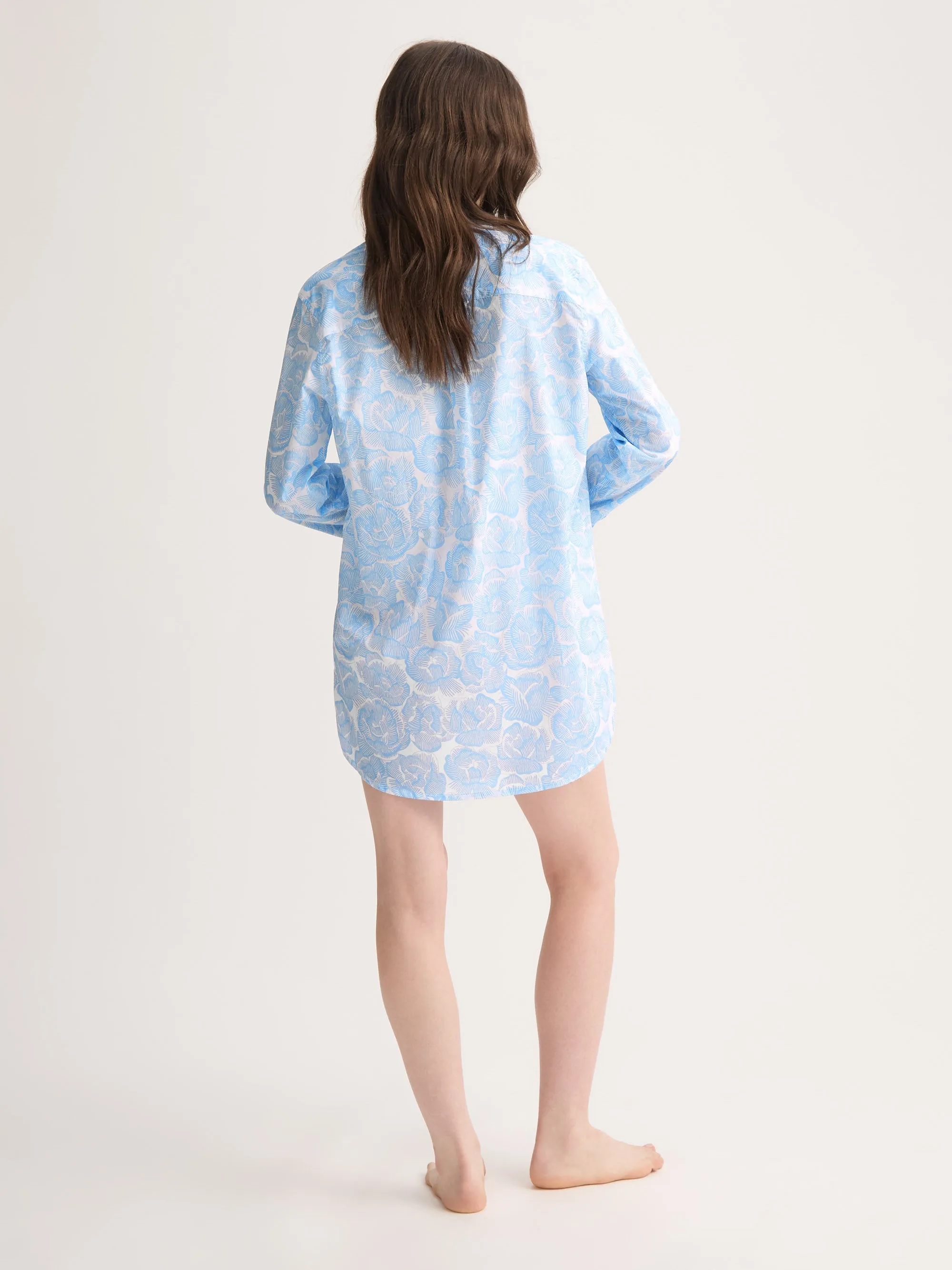 Women's Nightshirt Cotton Batiste Light Blue & White Rose Print sold by Derek Rose product image thumbnail 4