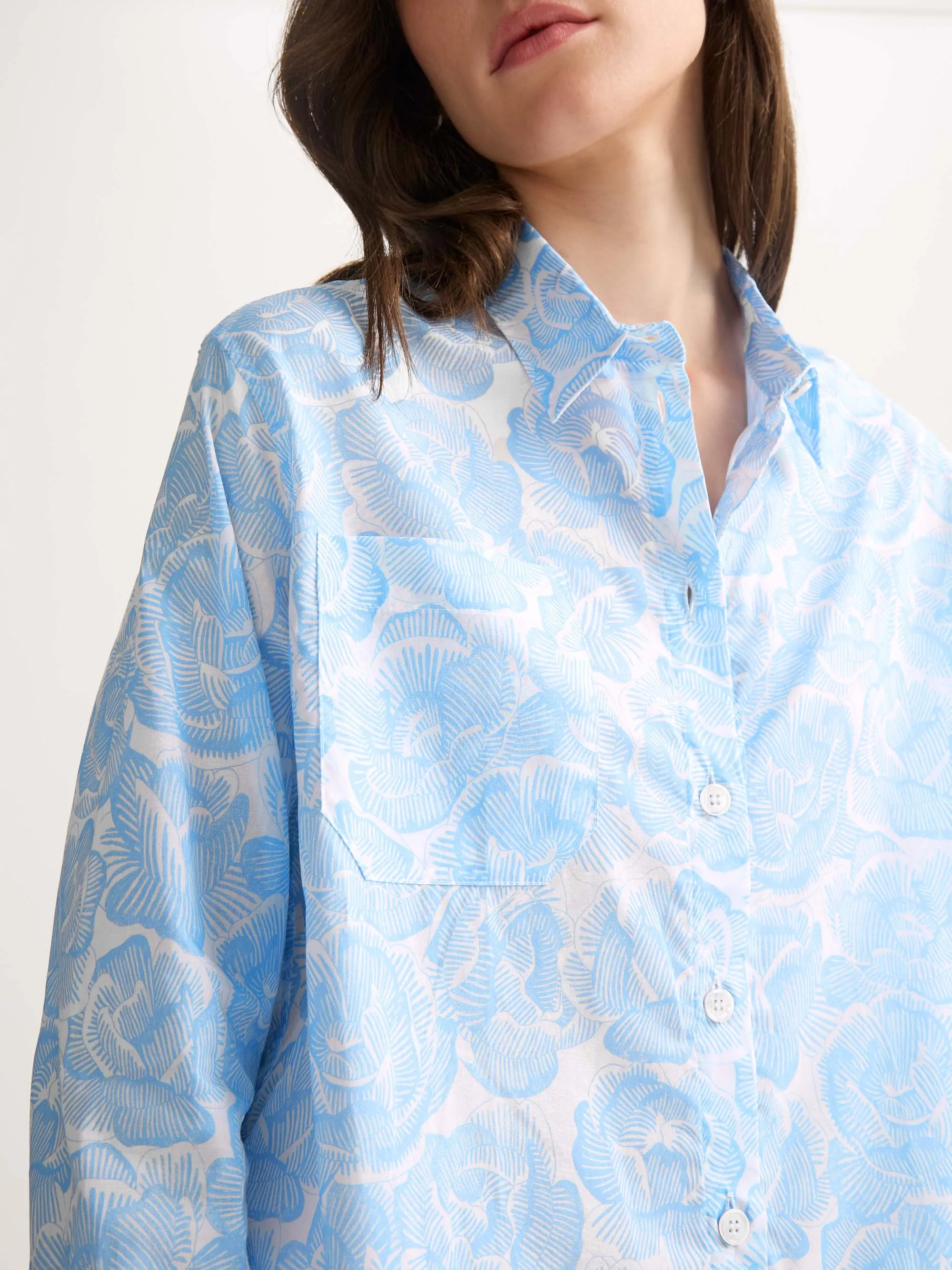Women's Nightshirt Cotton Batiste Light Blue & White Rose Print sold by Derek Rose product image thumbnail 5