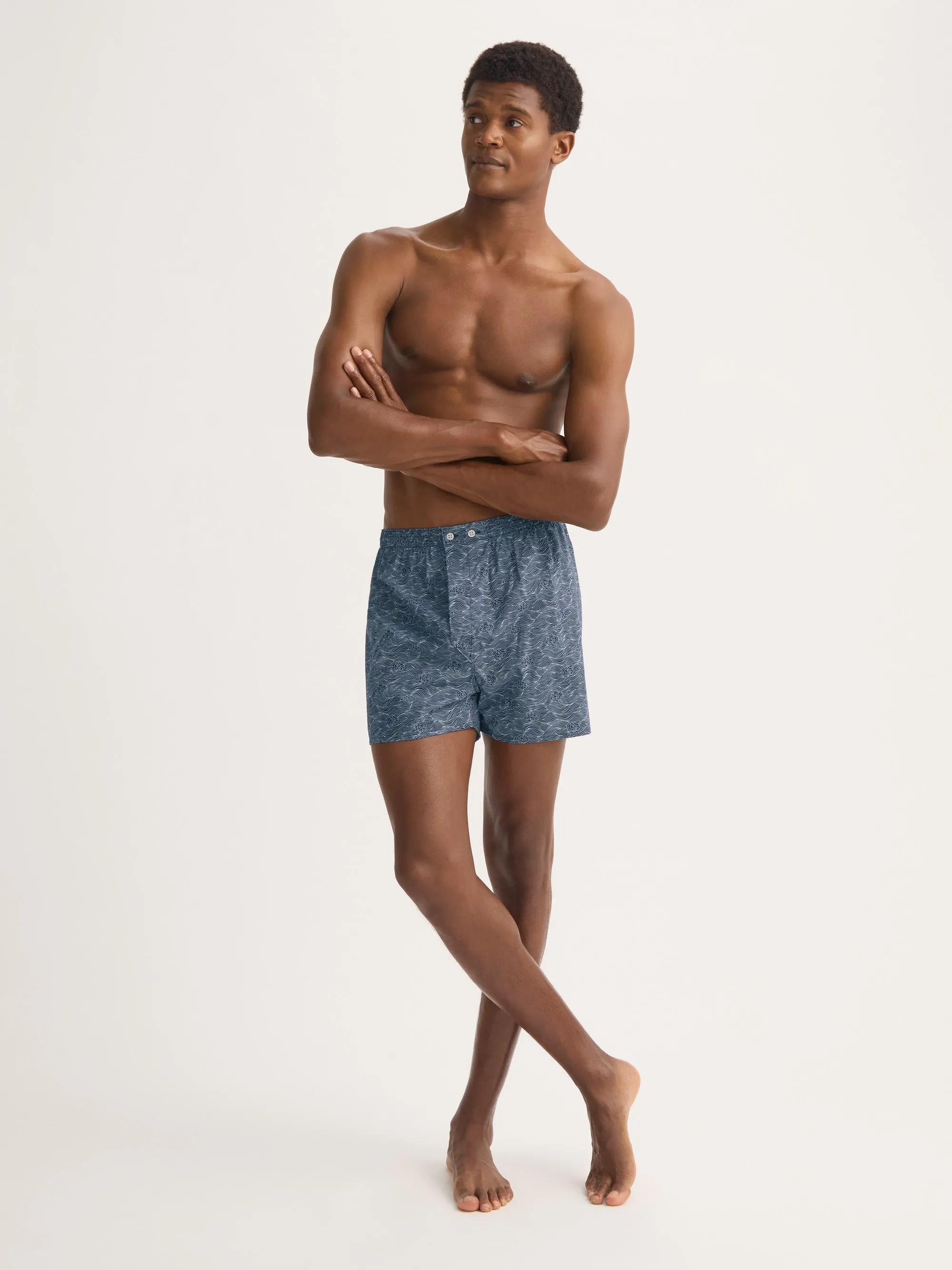 Men's Classic Fit Boxers Cotton Batiste Navy Blue Night Sky Print sold by Derek Rose product image thumbnail 2