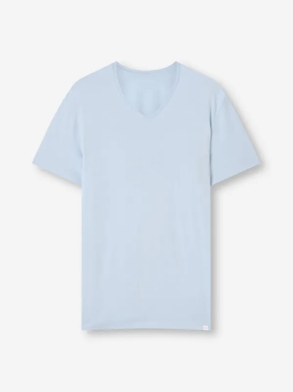 Men's V-Neck T-Shirt Basel Micro Modal Stretch Light Blue made by Derek Rose