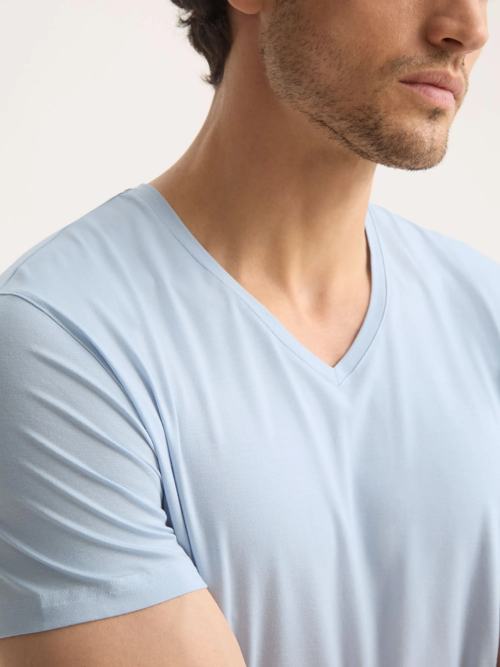 Men's V-Neck T-Shirt Basel Micro Modal Stretch Light Blue sold by Derek Rose product image thumbnail 5