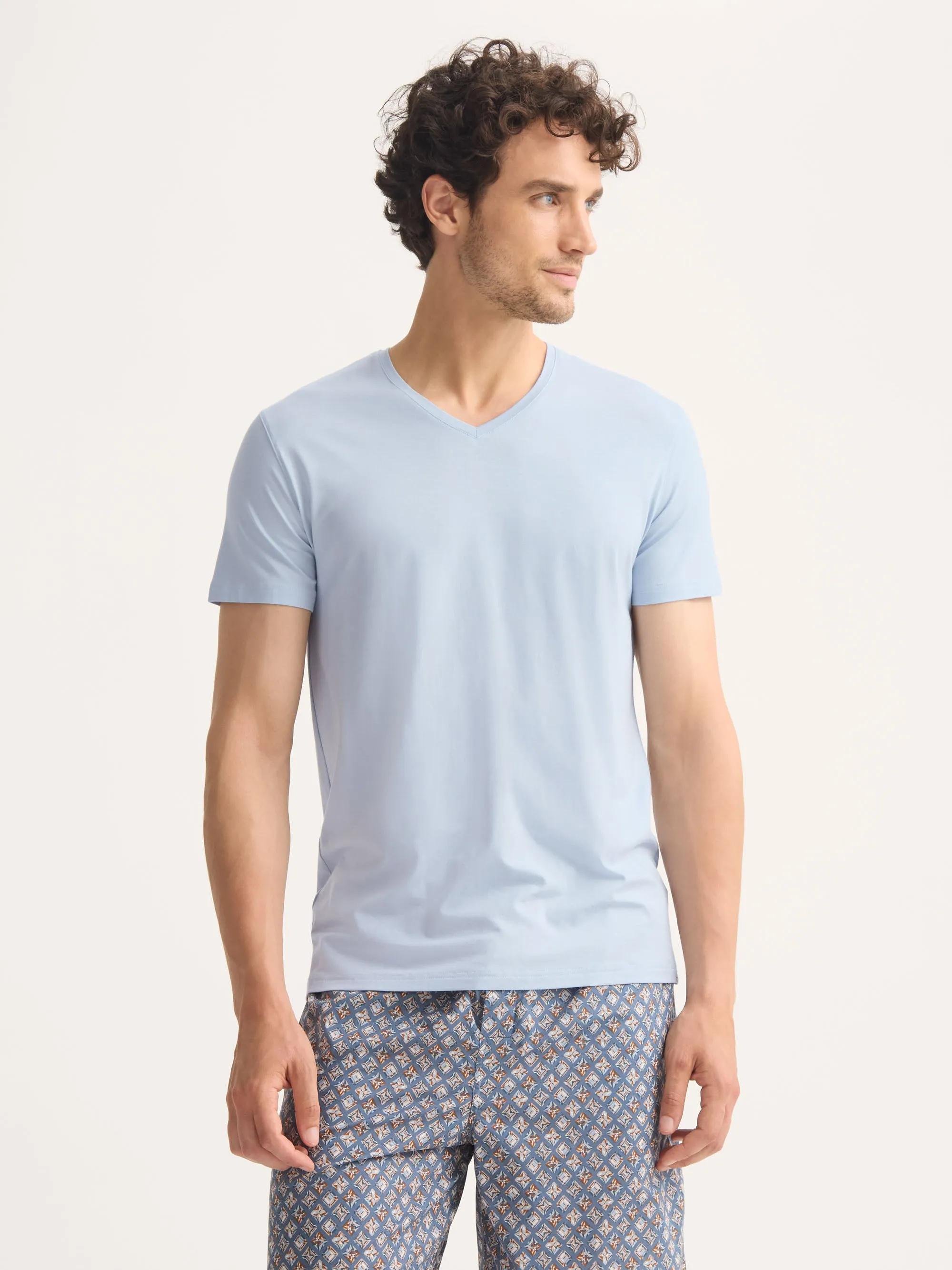 Men's V-Neck T-Shirt Basel Micro Modal Stretch Light Blue sold by Derek Rose product image thumbnail 2