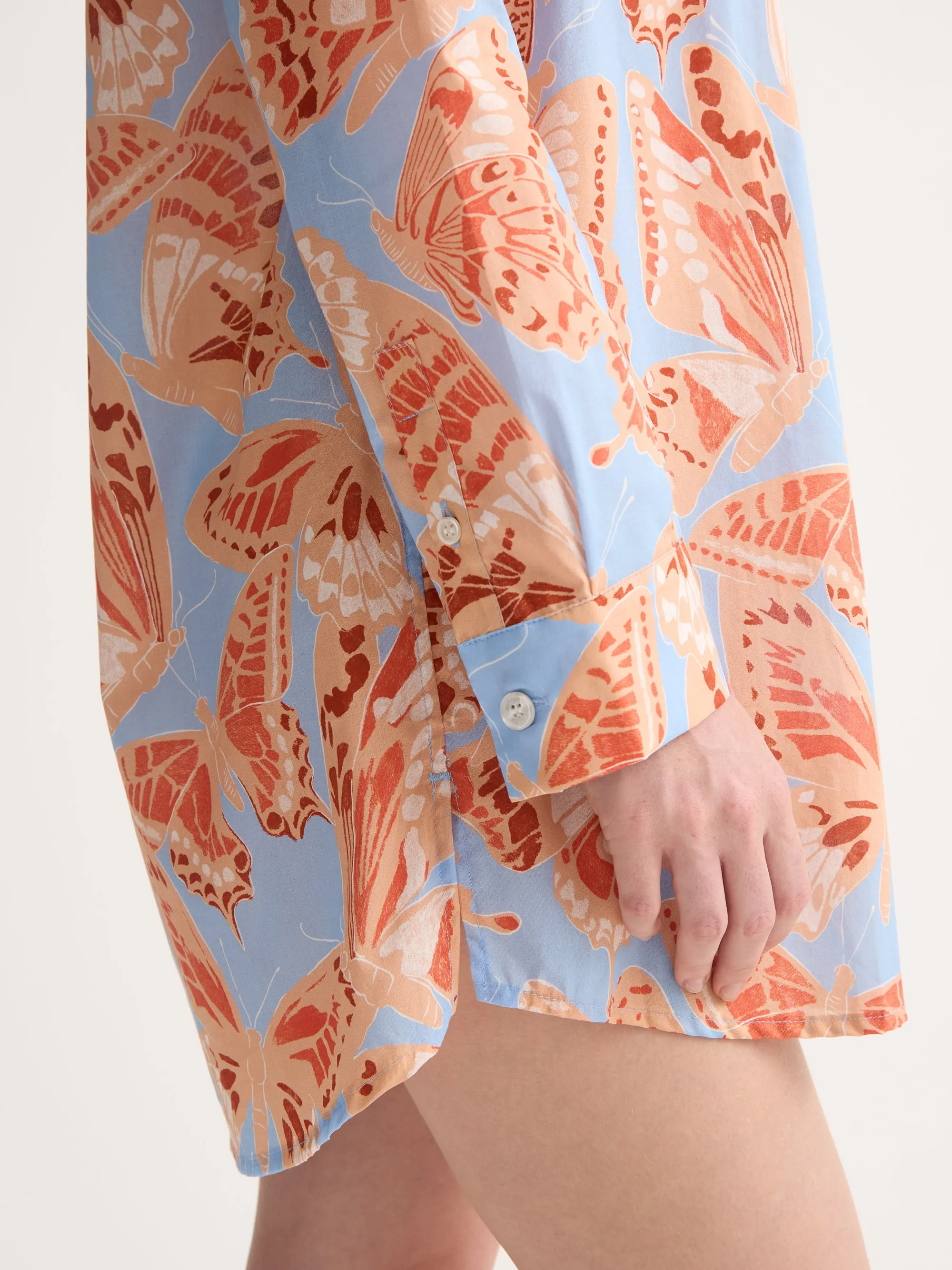 Women's Nightshirt Cotton Batiste Light Blue & Peach Butterfly Print sold by Derek Rose product image thumbnail 5