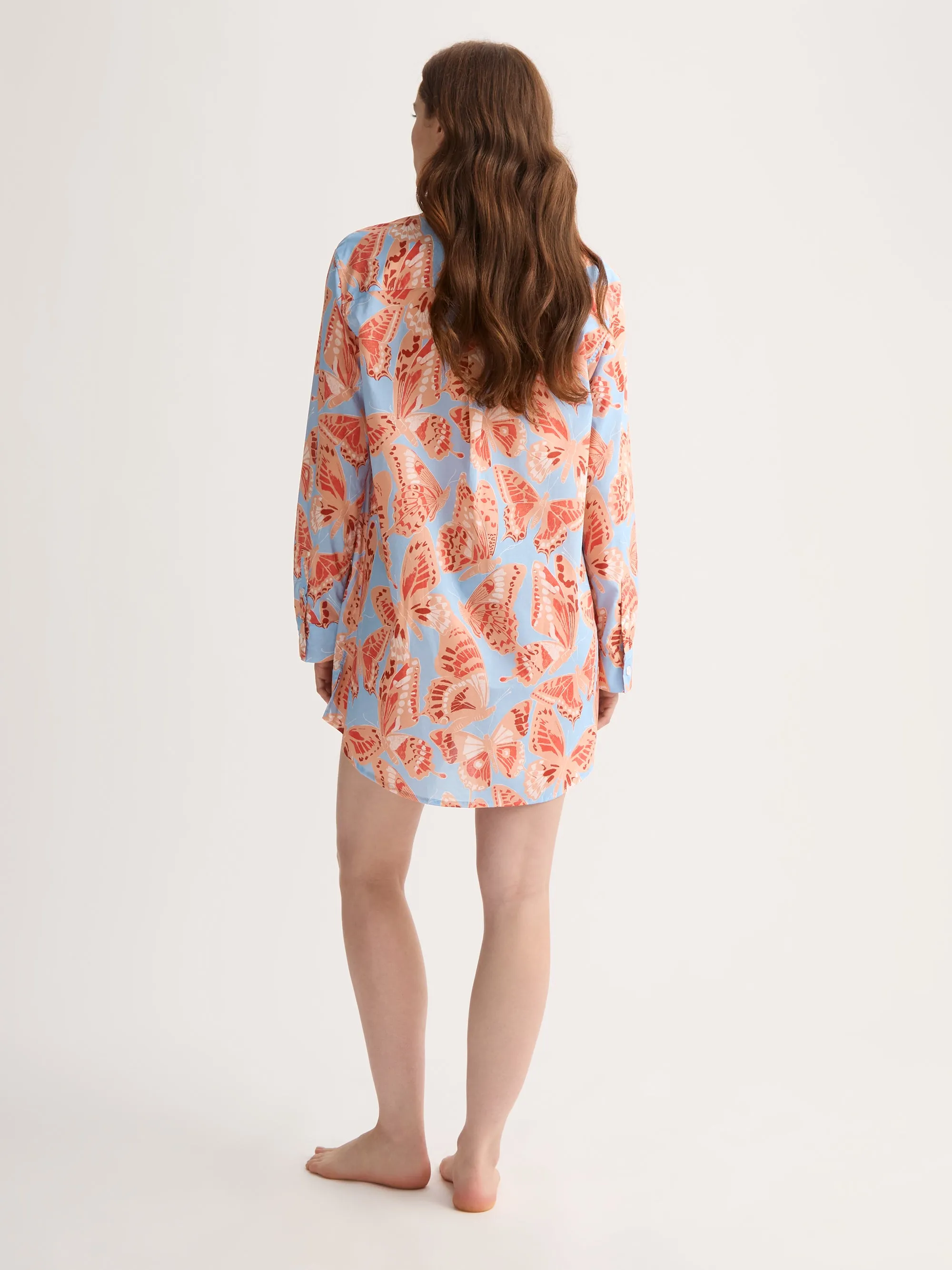 Women's Nightshirt Cotton Batiste Light Blue & Peach Butterfly Print sold by Derek Rose product image thumbnail 3
