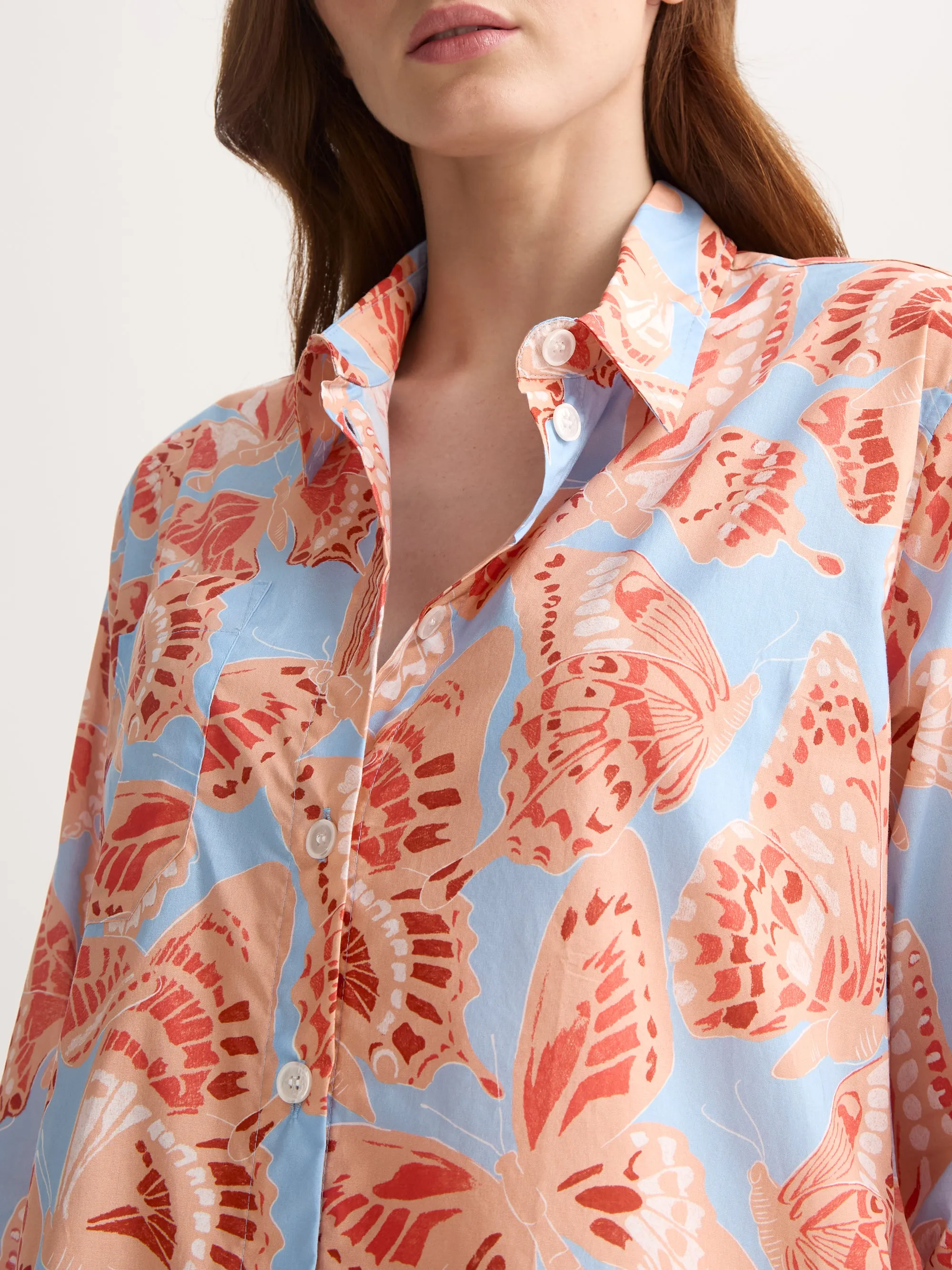 Women's Nightshirt Cotton Batiste Light Blue & Peach Butterfly Print sold by Derek Rose product image thumbnail 4