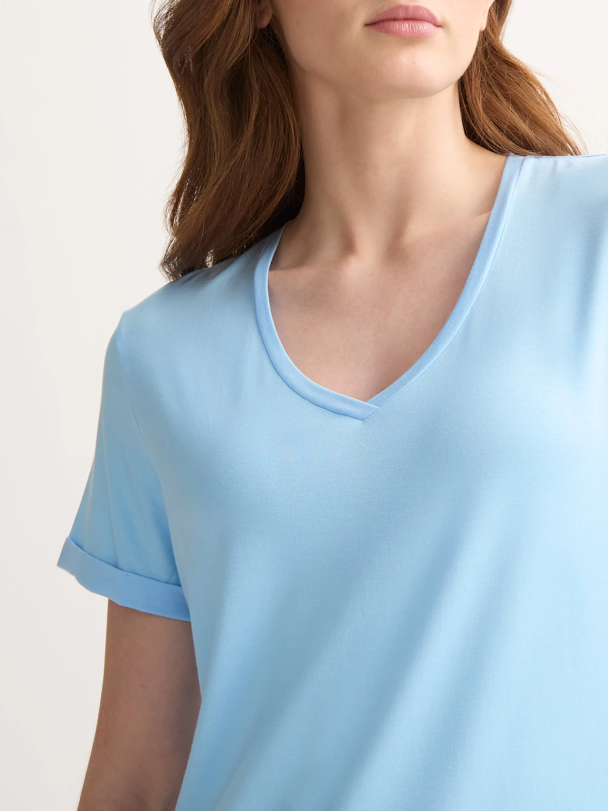 Women's V-Neck Sleep T-Shirt Lara Micro Modal Stretch Sky Blue sold by Derek Rose product image thumbnail 2
