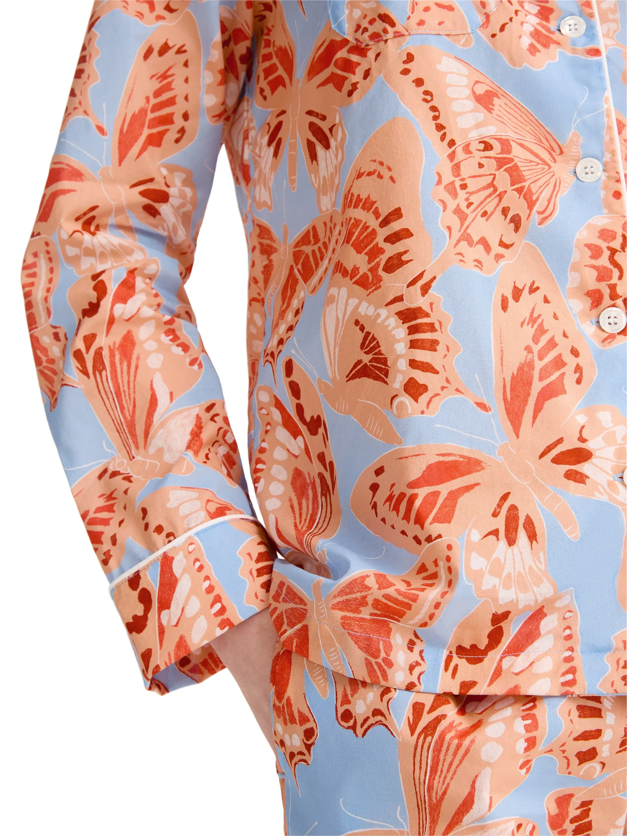 Women's Pajamas Cotton Batiste Light Blue & Peach Butterfly Print sold by Derek Rose product image thumbnail 5