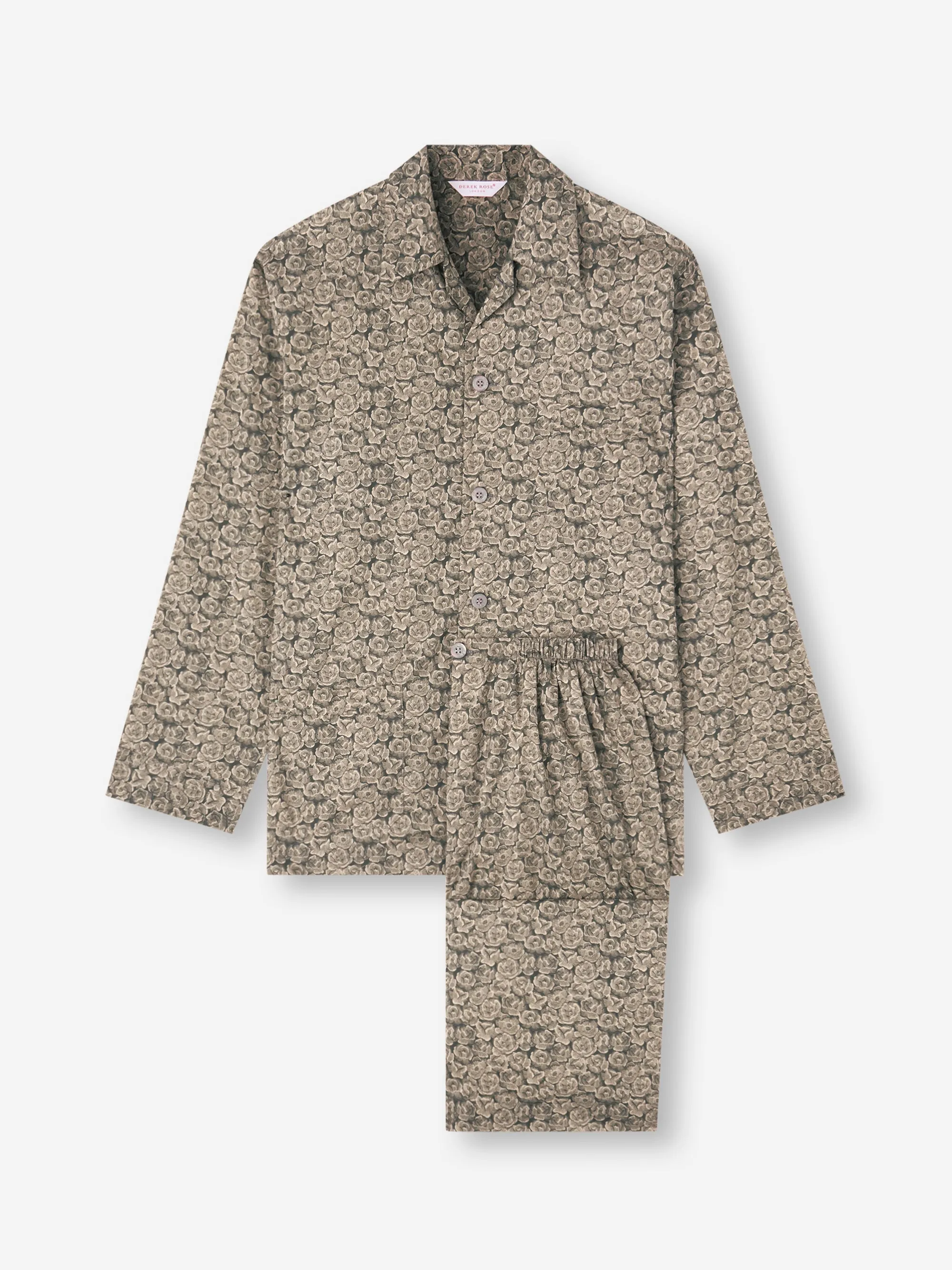 Men's Classic Fit Pajamas Cotton Batiste Camo Green Rose Print sold by Derek Rose