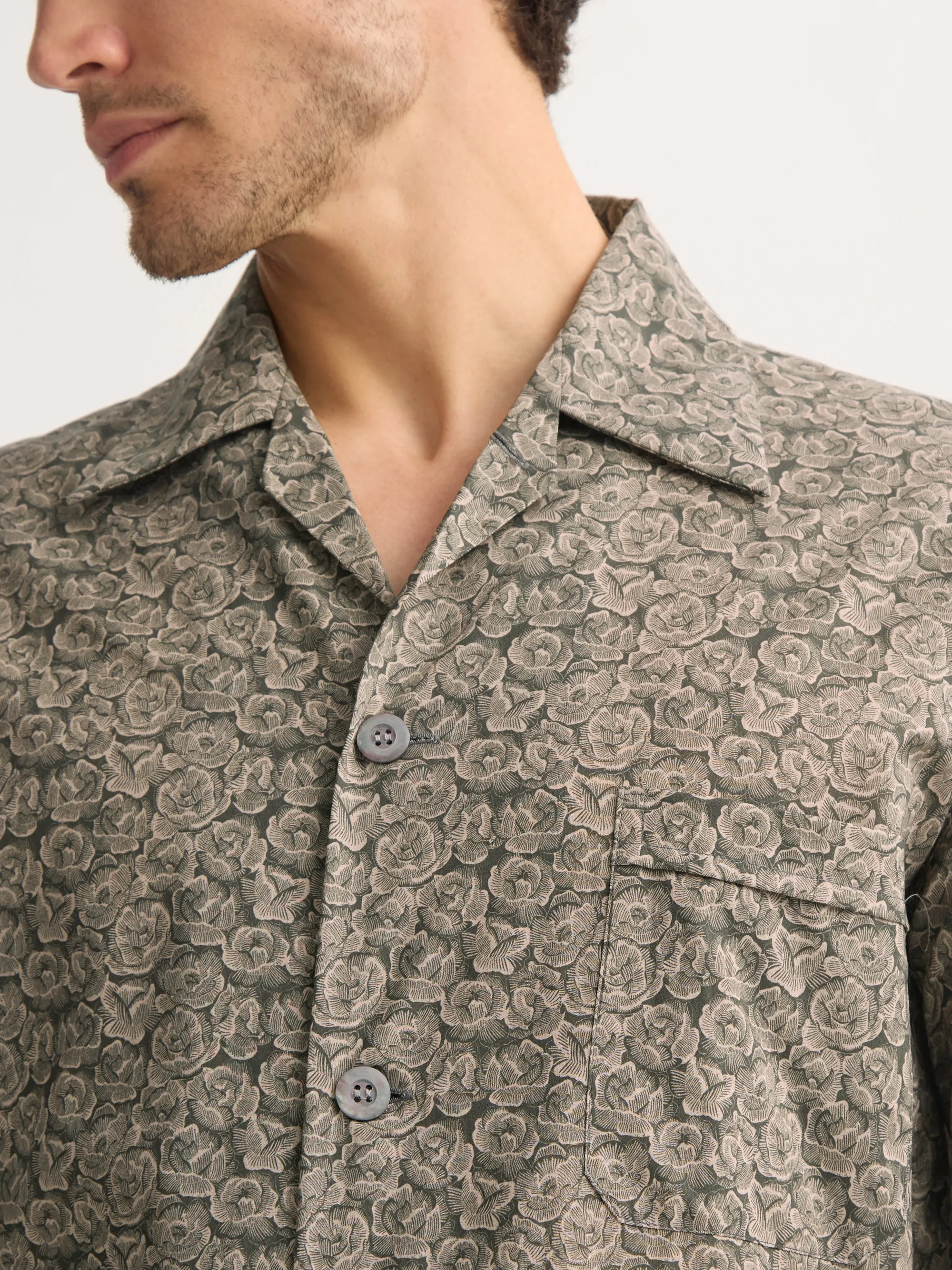 Men's Classic Fit Pajamas Cotton Batiste Camo Green Rose Print sold by Derek Rose product image thumbnail 5