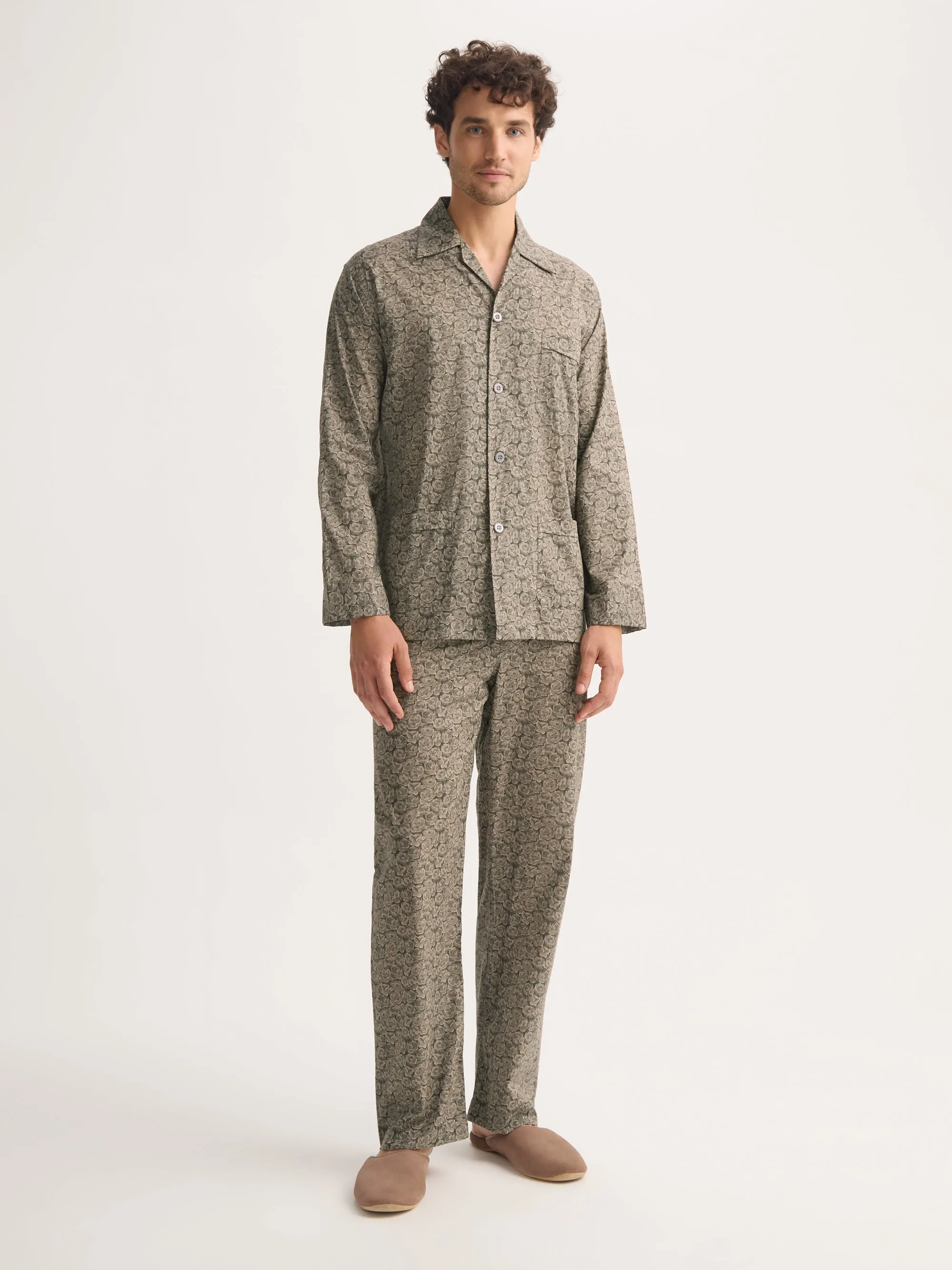 Men's Classic Fit Pajamas Cotton Batiste Camo Green Rose Print sold by Derek Rose product image thumbnail 2