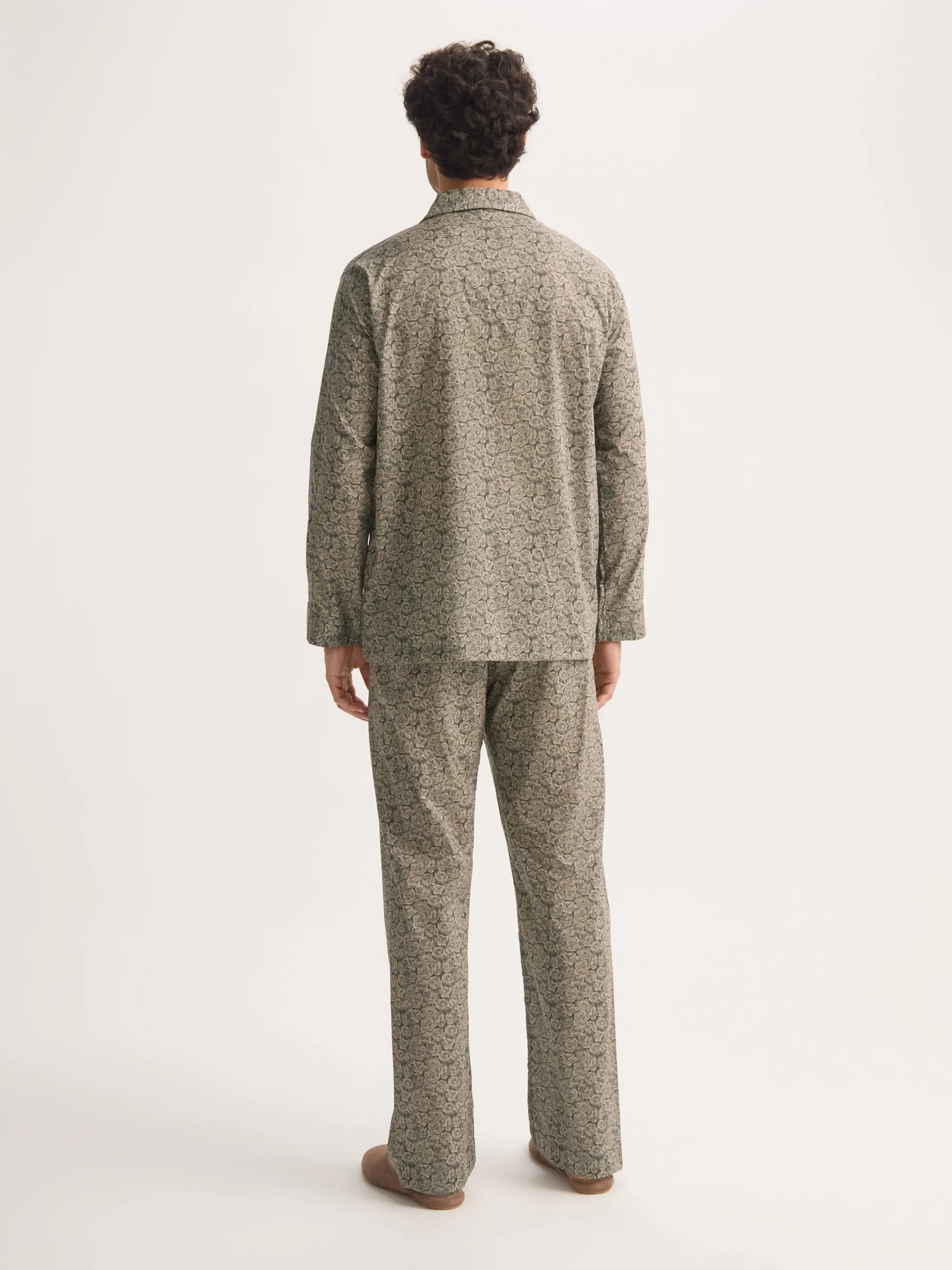 Men's Classic Fit Pajamas Cotton Batiste Camo Green Rose Print sold by Derek Rose product image thumbnail 3