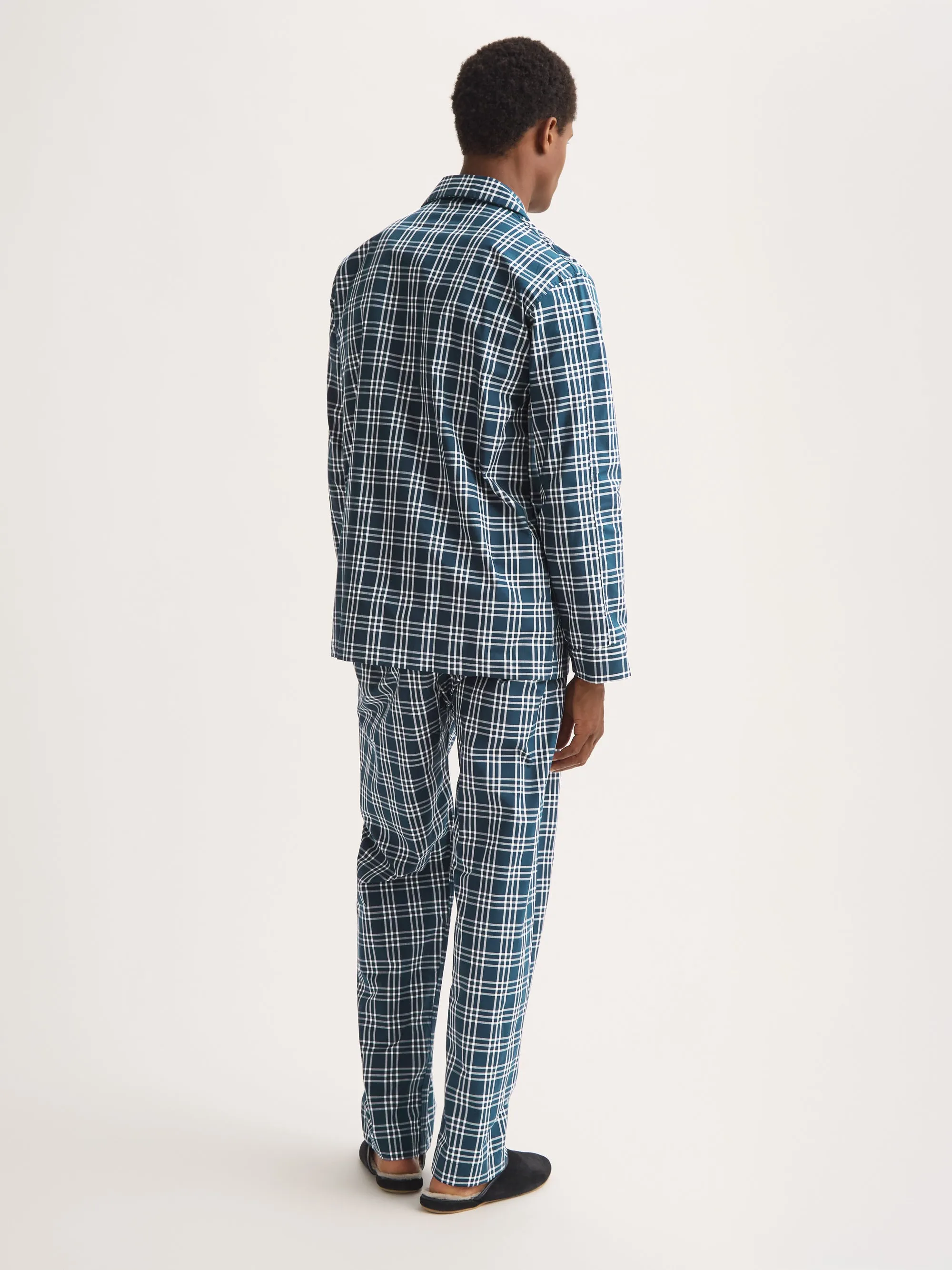 Men's Classic Fit Pajamas Barker Cotton French Blue & White Check sold by Derek Rose product image thumbnail 3
