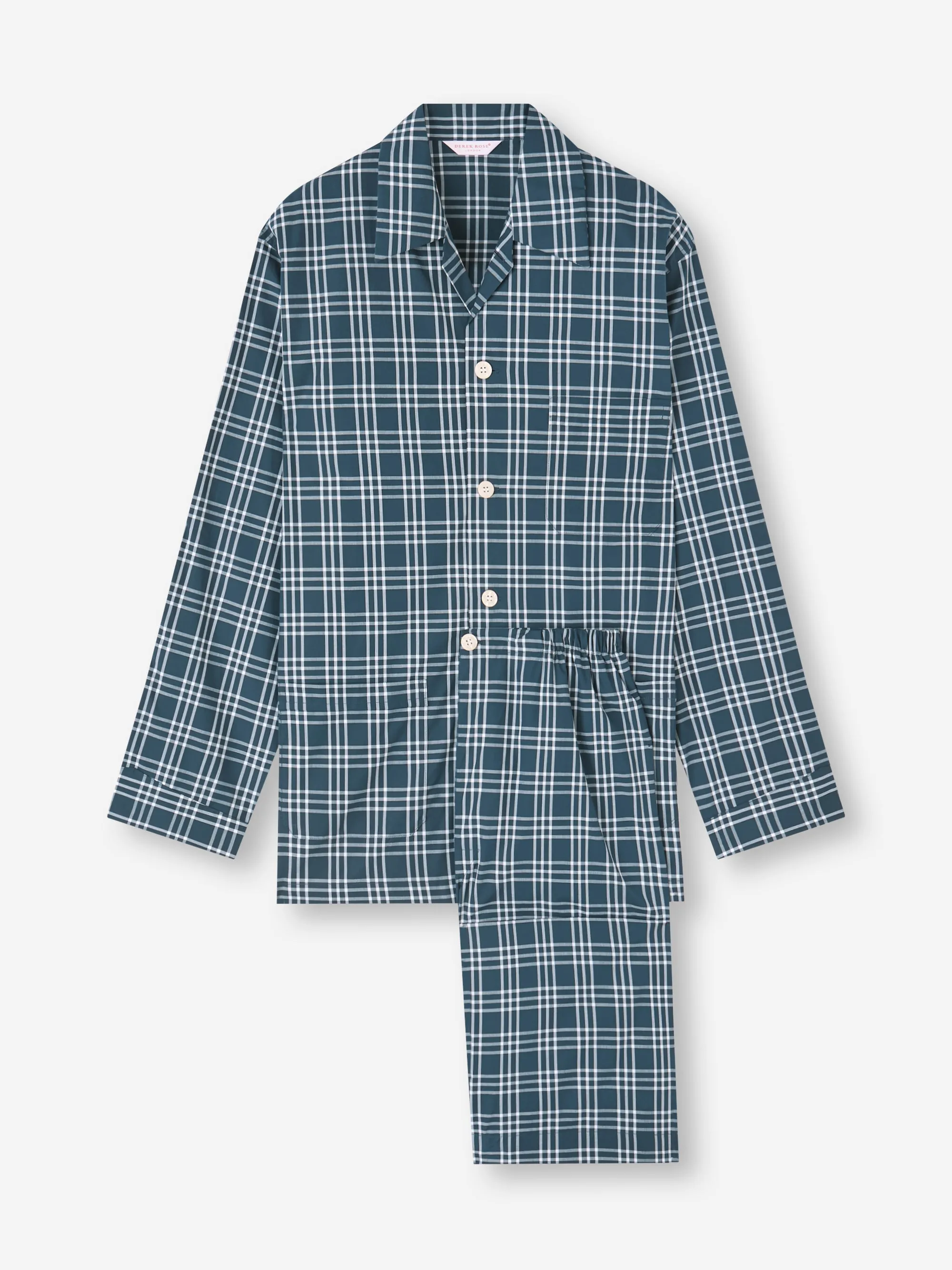Men's Classic Fit Pajamas Barker Cotton French Blue & White Check sold by Derek Rose