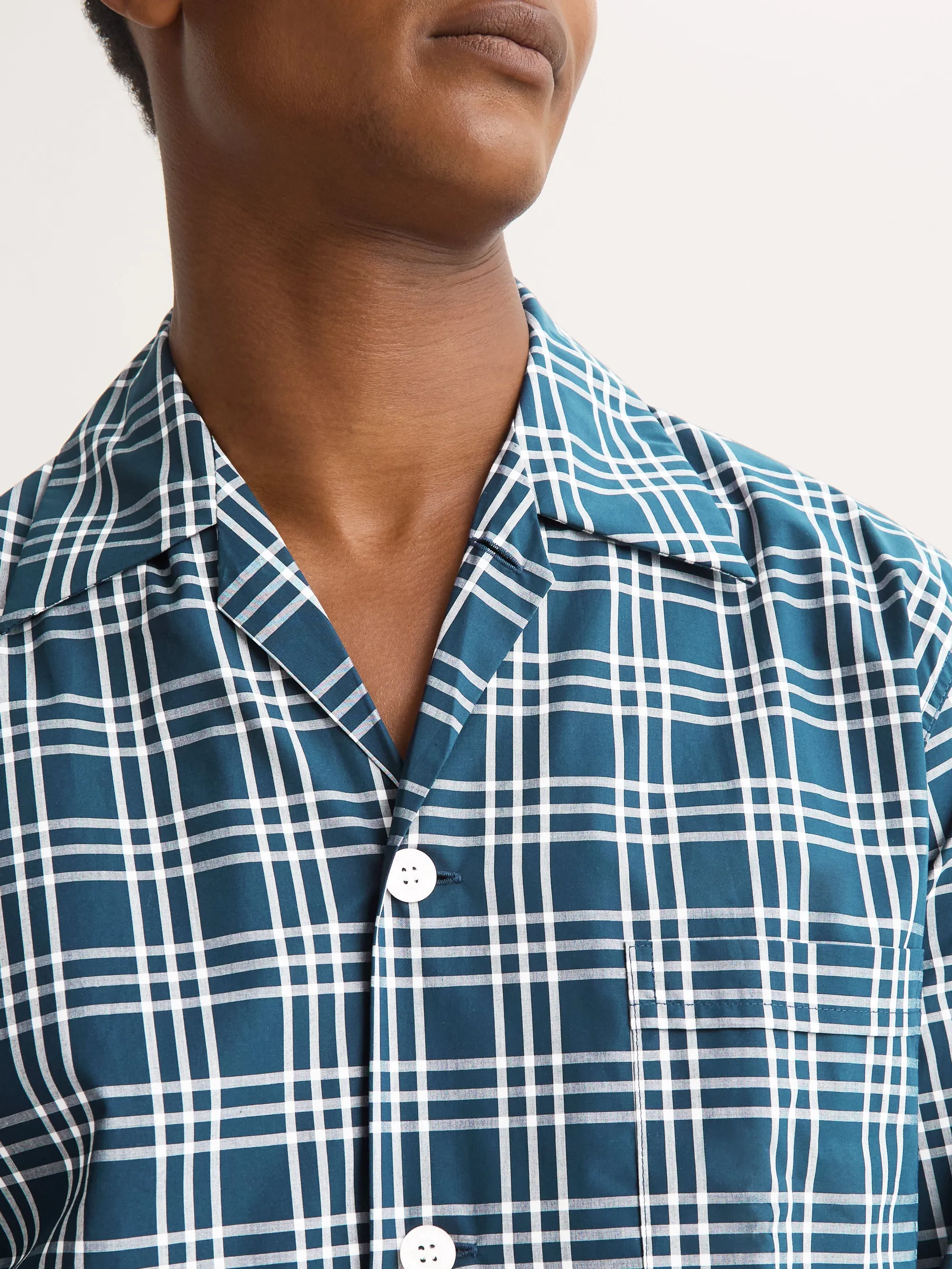 Men's Classic Fit Pajamas Barker Cotton French Blue & White Check sold by Derek Rose product image thumbnail 5