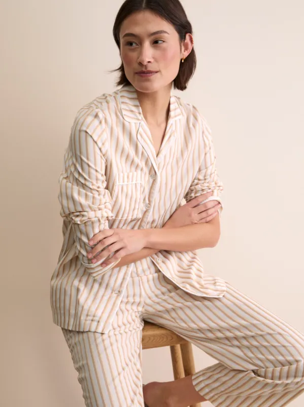 Women's Pajamas Capri Cotton Batiste Fawn Stripe sold by Derek Rose