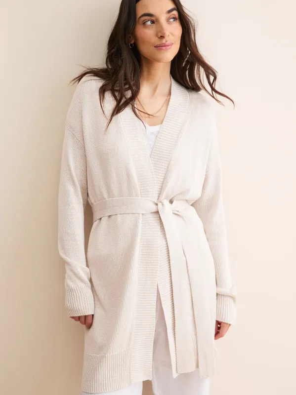 Delphine Silk Linen Cardigan Silver Pink made by Derek Rose