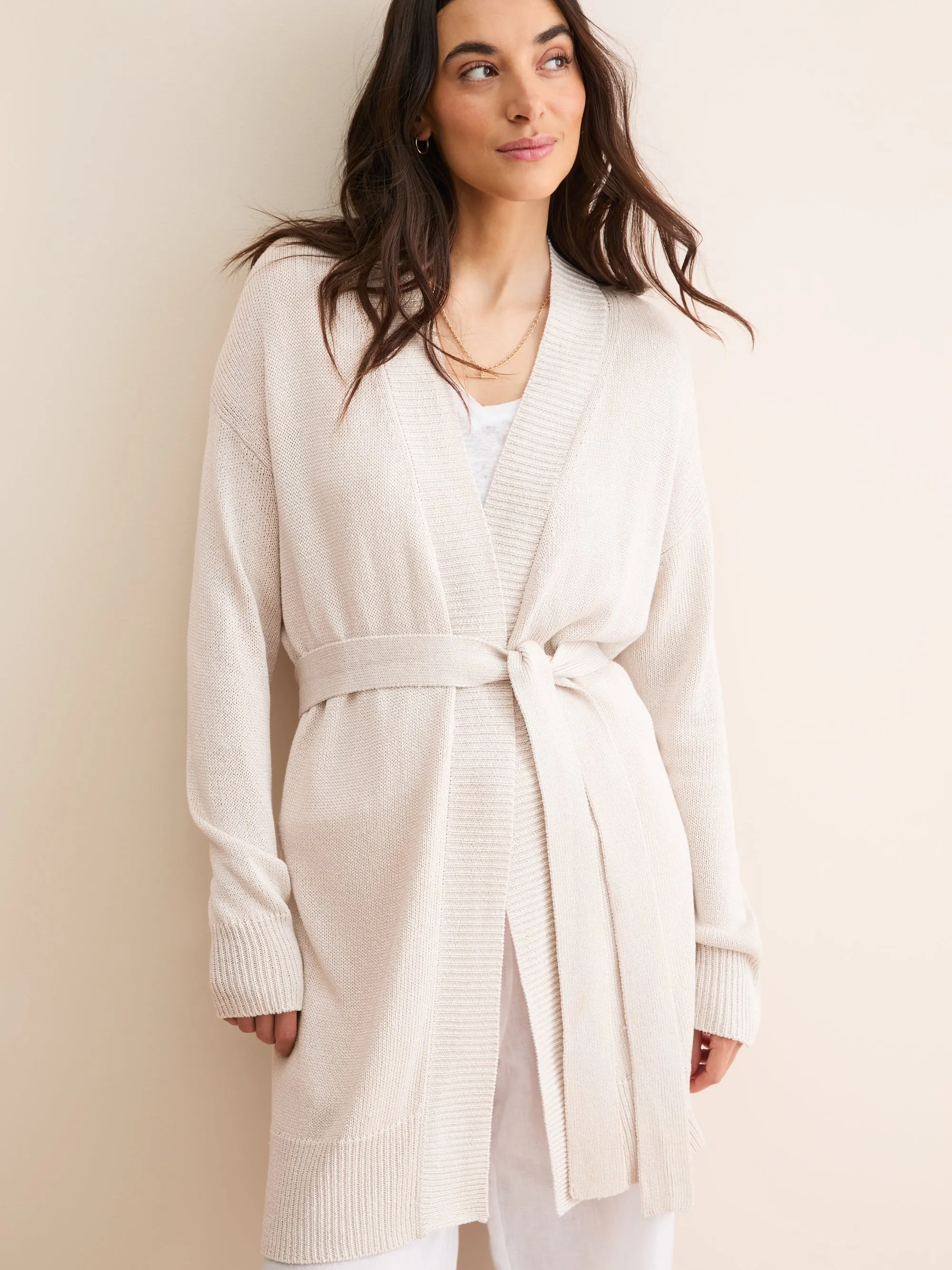 Delphine Silk Linen Cardigan Silver Pink sold by Derek Rose