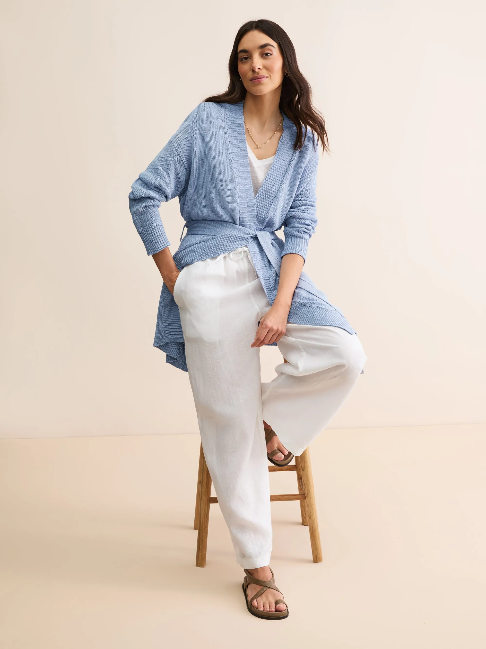 Women's Belted Cardigan Delphine Silk Linen Lavender Blue sold by Derek Rose product image thumbnail 4