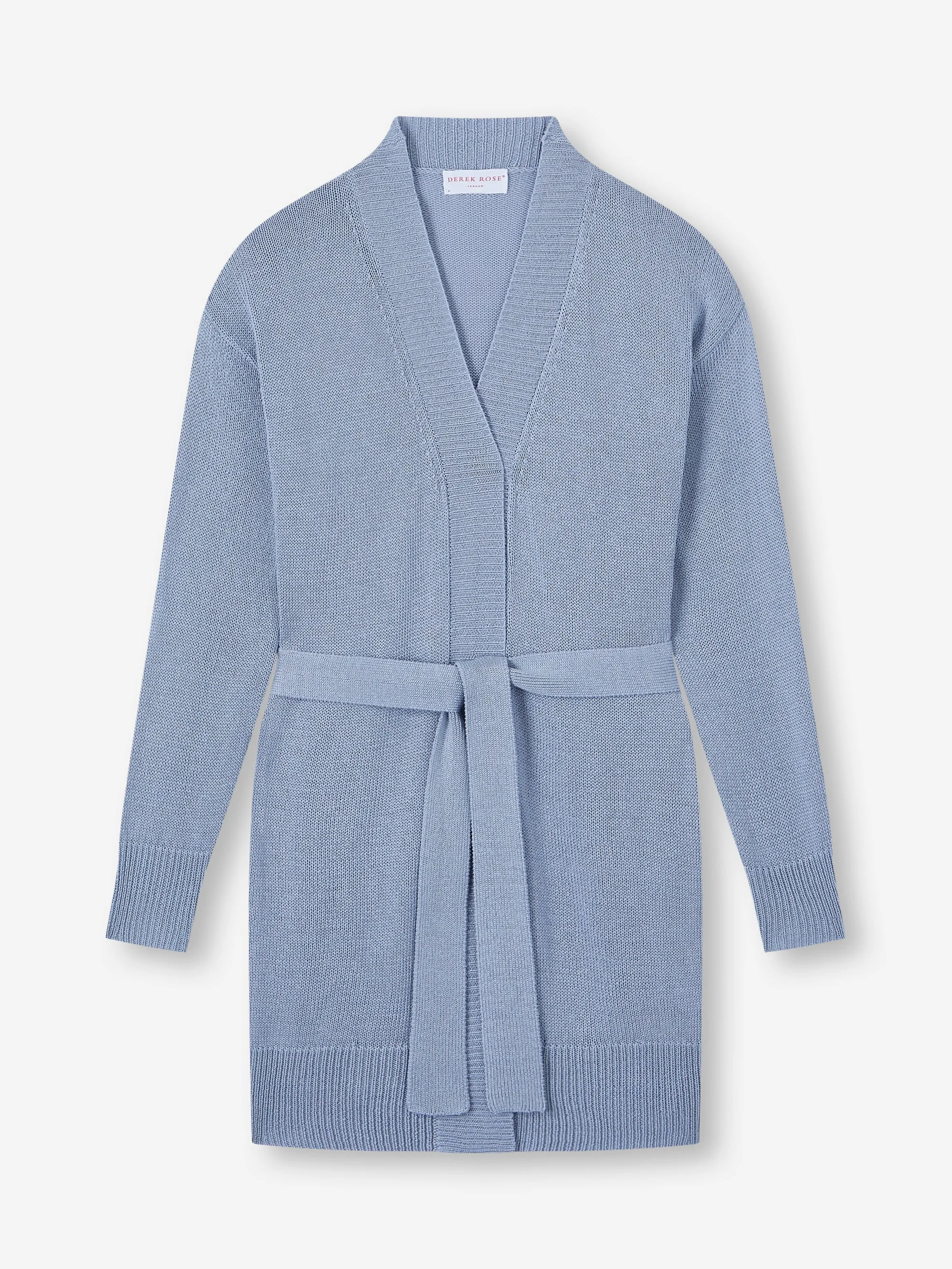 Women's Belted Cardigan Delphine Silk Linen Lavender Blue sold by Derek Rose product image thumbnail 5