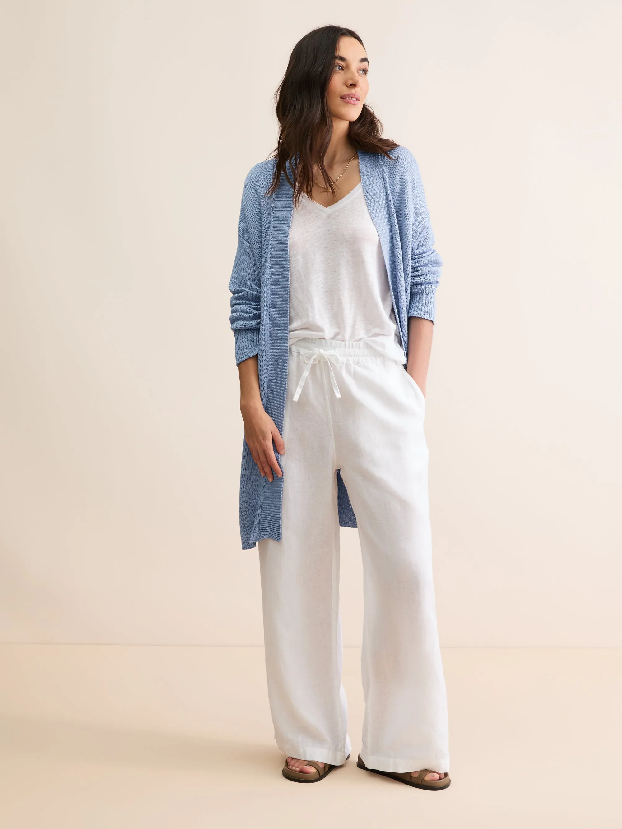 Women's Belted Cardigan Delphine Silk Linen Lavender Blue sold by Derek Rose product image thumbnail 2