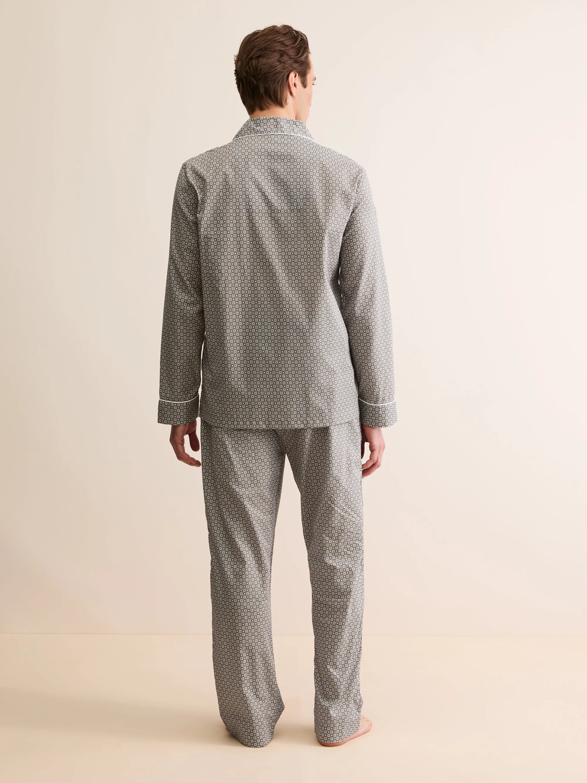 Ledbury Cotton Batiste Pajamas Taupe London Geo Cross sold by Derek Rose product image thumbnail 3