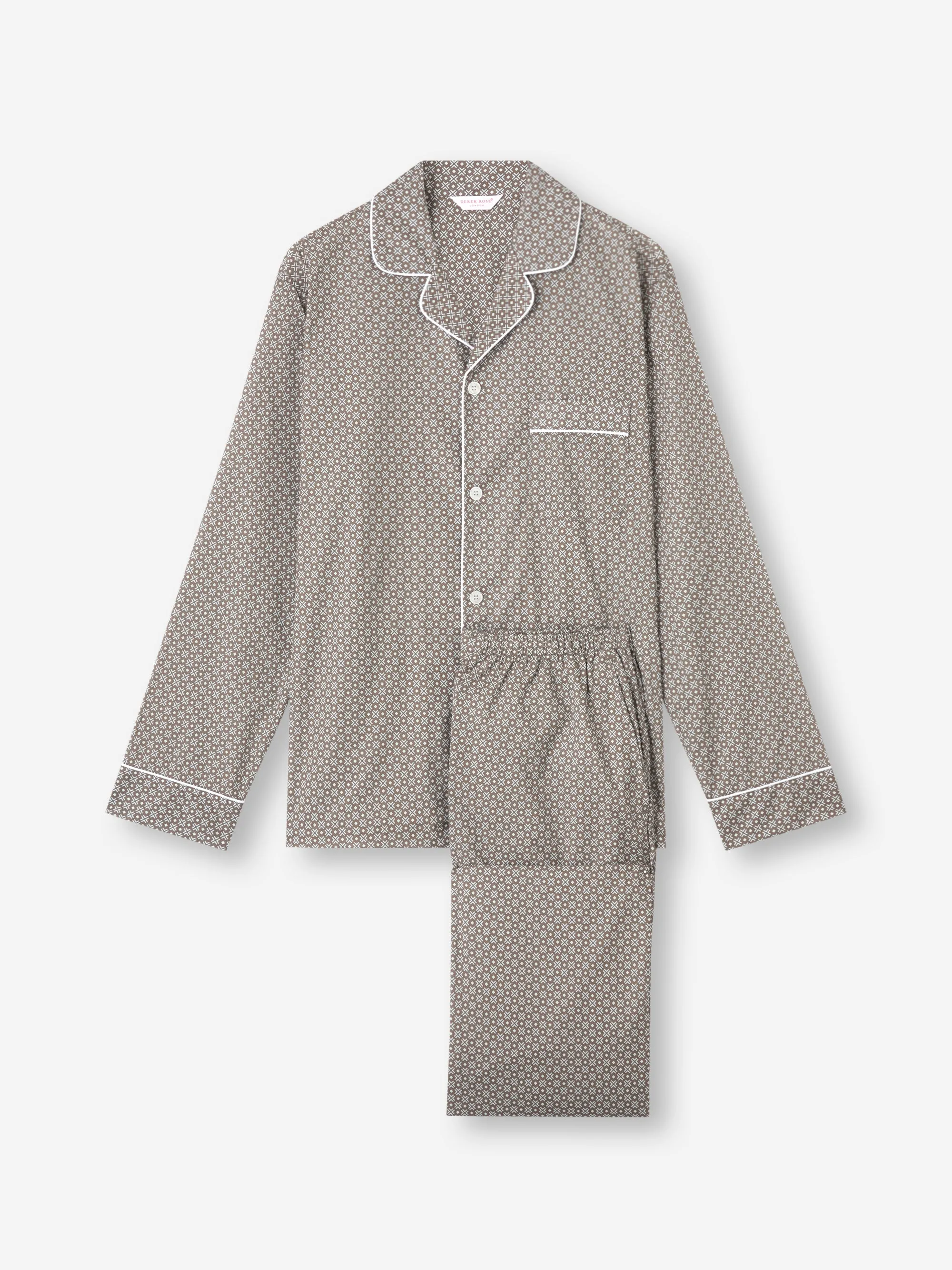 Ledbury Cotton Batiste Pajamas Taupe London Geo Cross sold by Derek Rose product image thumbnail 5