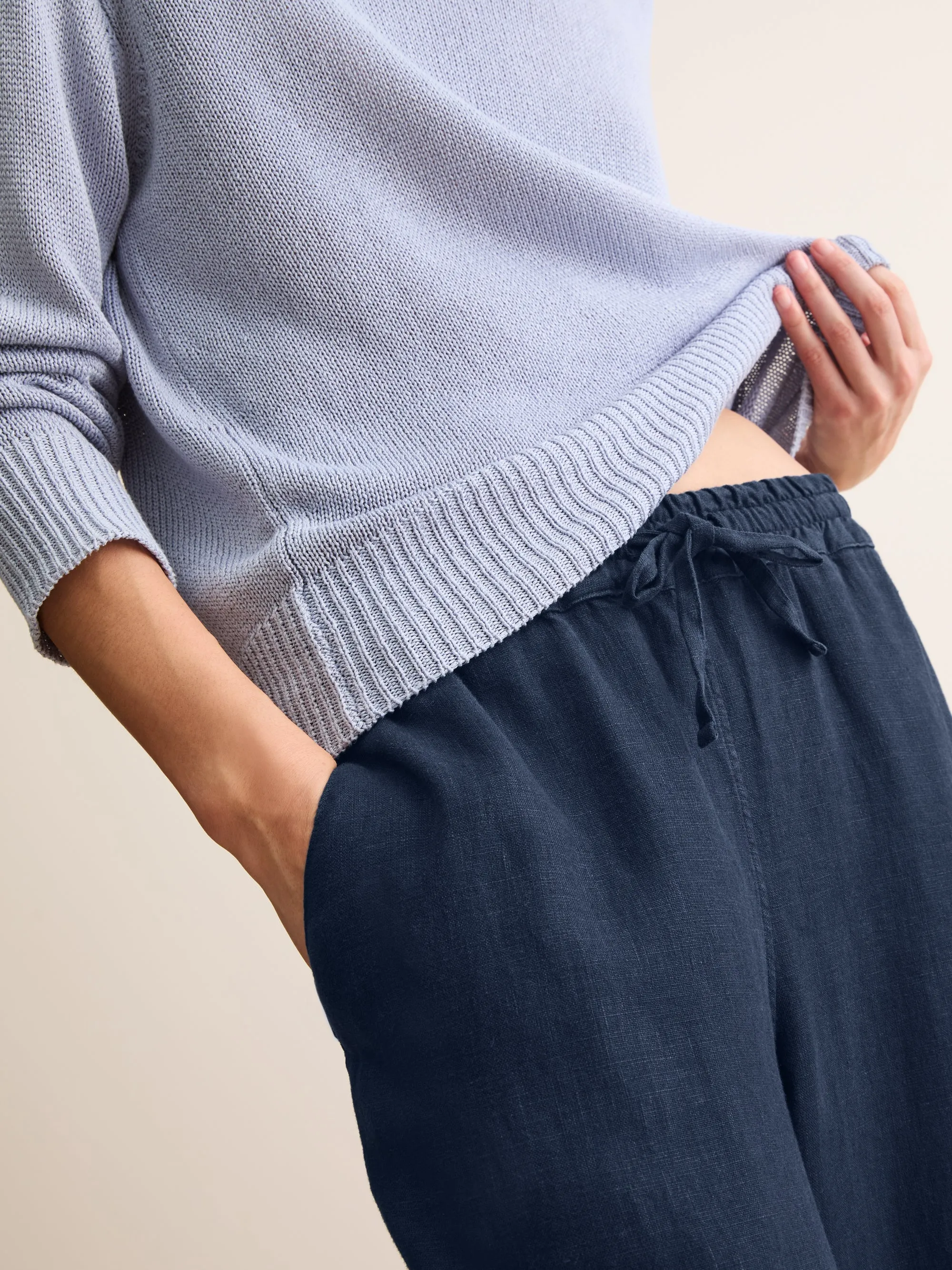 Women's Wide Leg Pants Sicily Linen Navy Blue sold by Derek Rose product image thumbnail 4