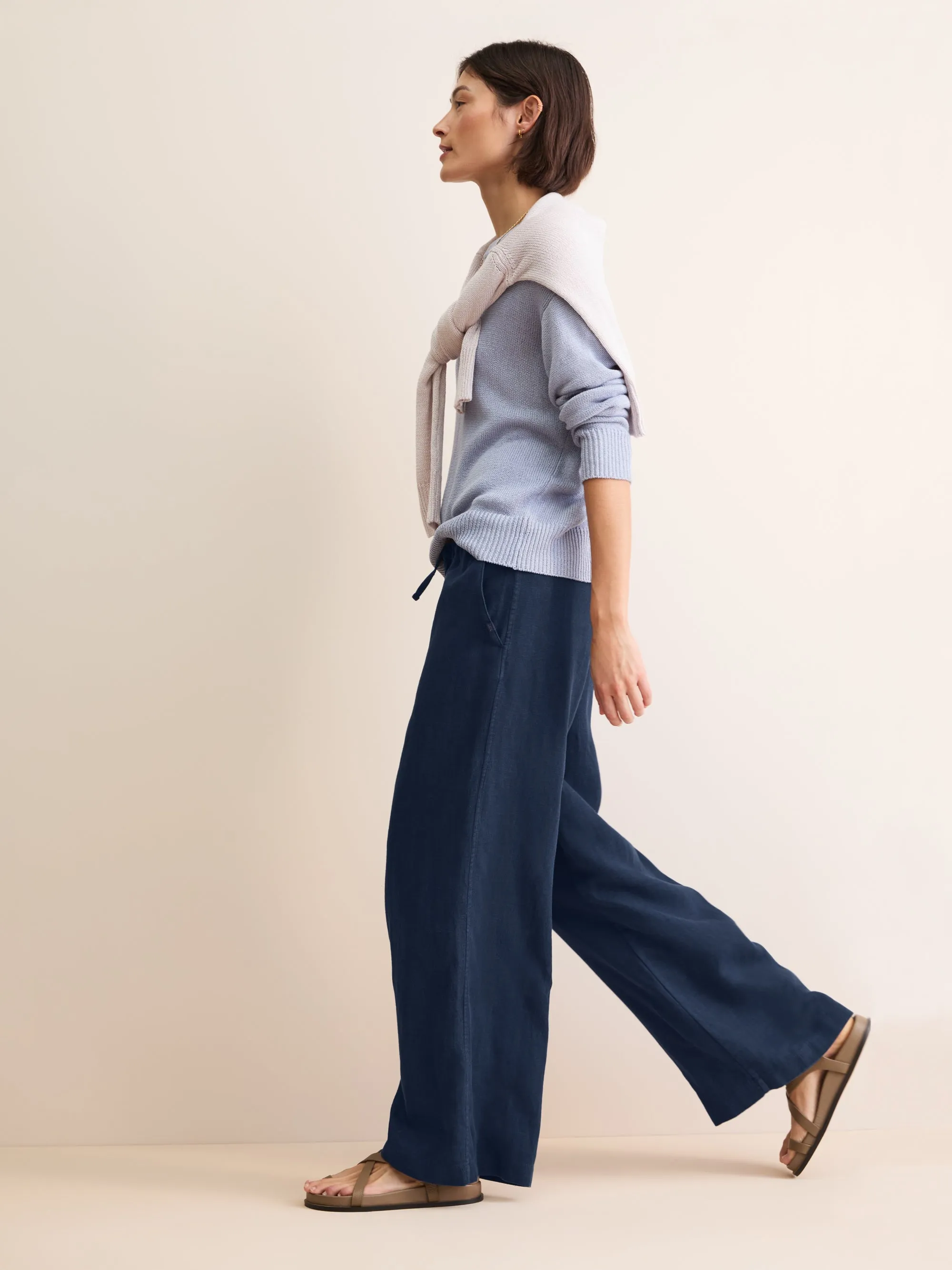 Women's Wide Leg Pants Sicily Linen Navy Blue sold by Derek Rose product image thumbnail 5