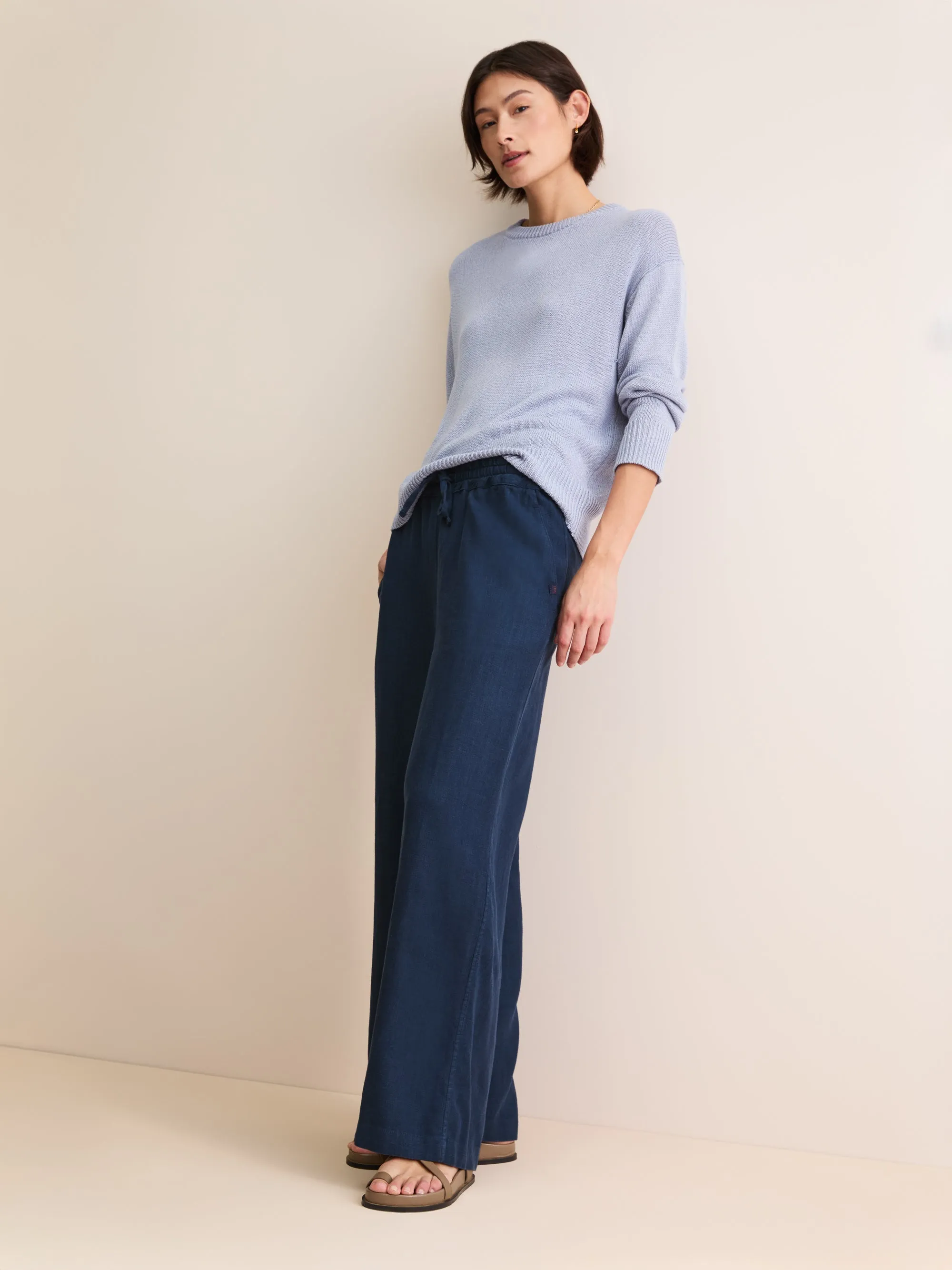 Women's Wide Leg Pants Sicily Linen Navy Blue sold by Derek Rose product image thumbnail 2