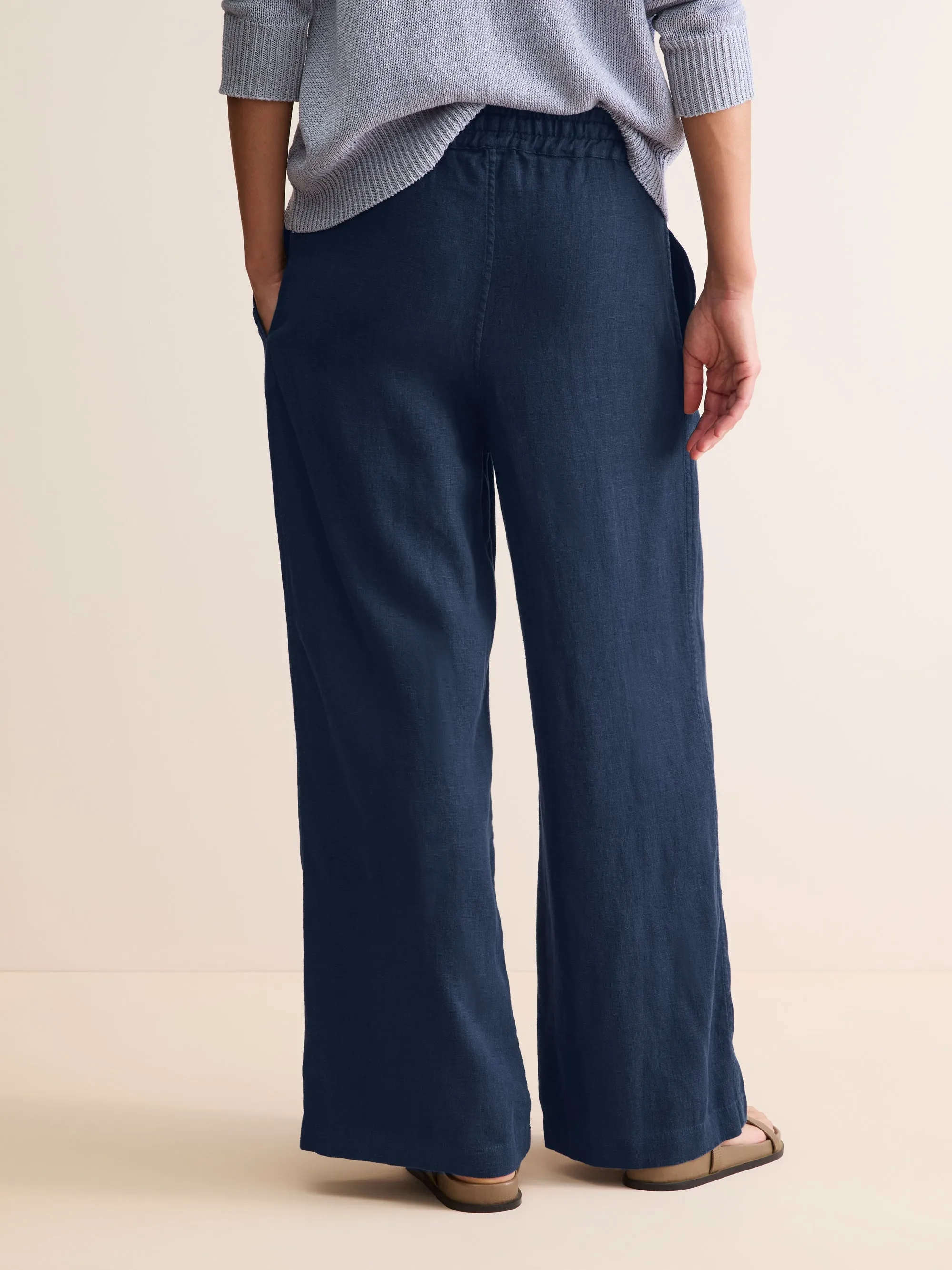 Women's Wide Leg Pants Sicily Linen Navy Blue sold by Derek Rose product image thumbnail 3